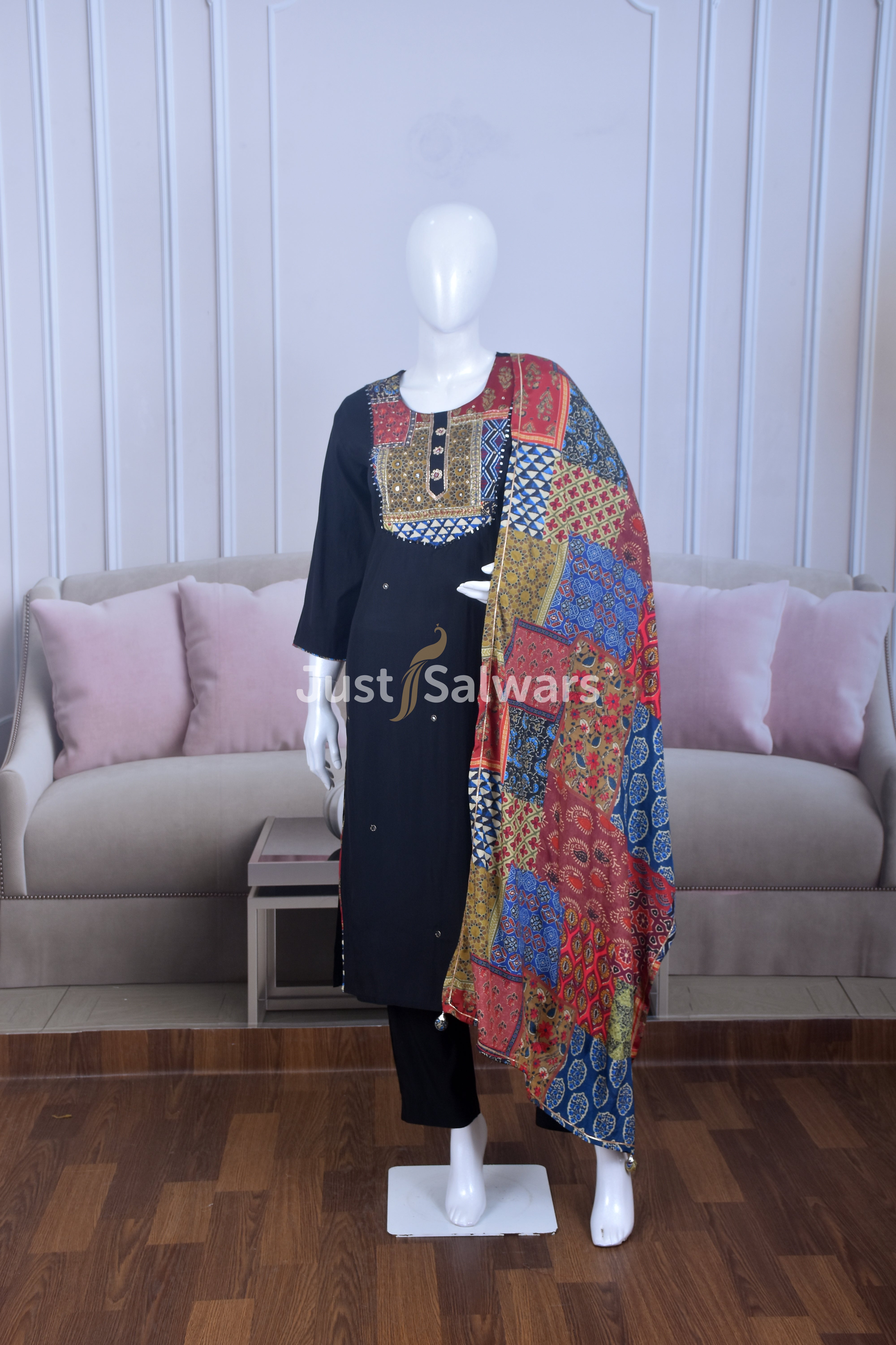 Elegant Black Color Muslin Suit Set - Salwar Suit - Just Salwars