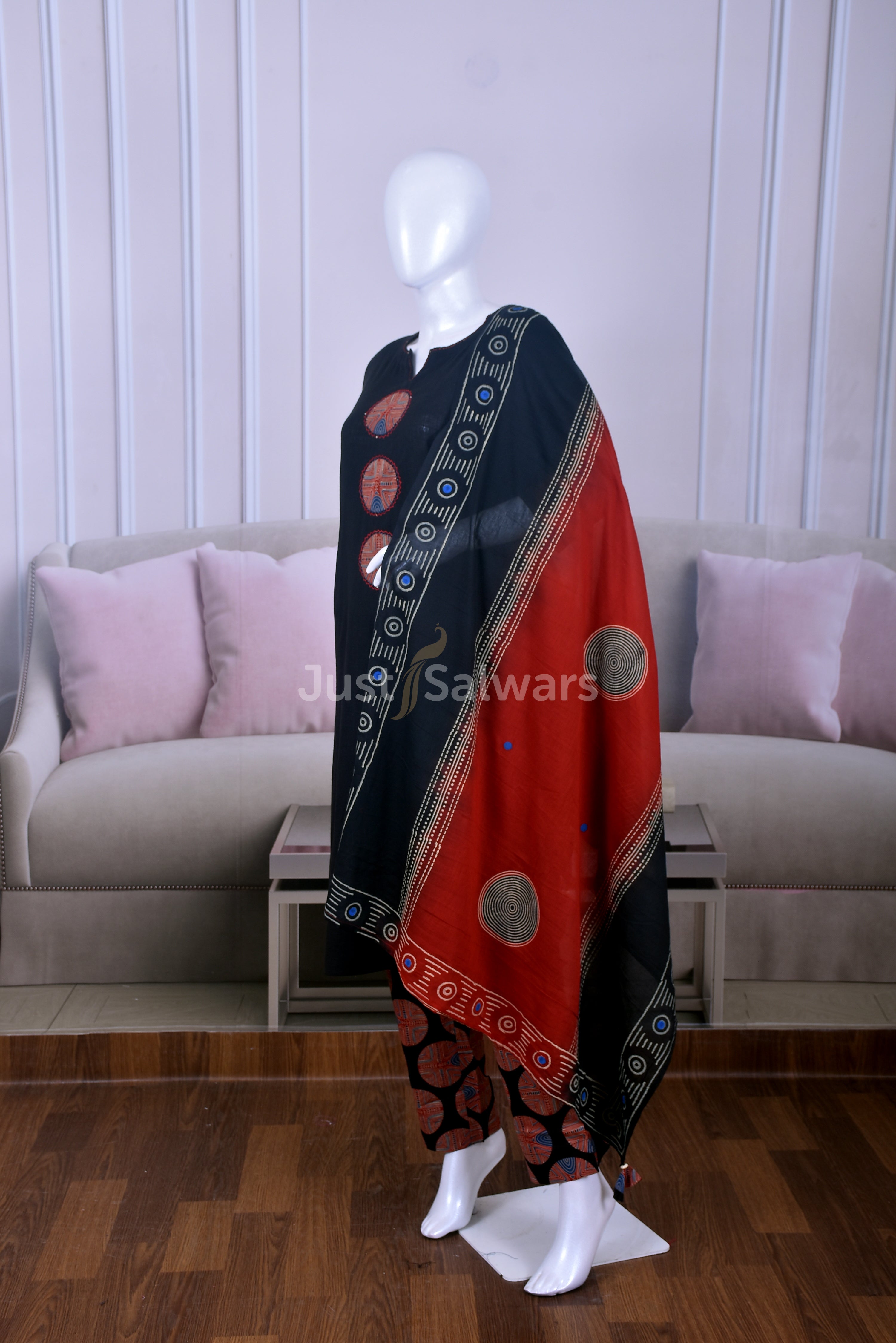 Elegant Black Cotton Suit Set - Salwar Suit - Just Salwars