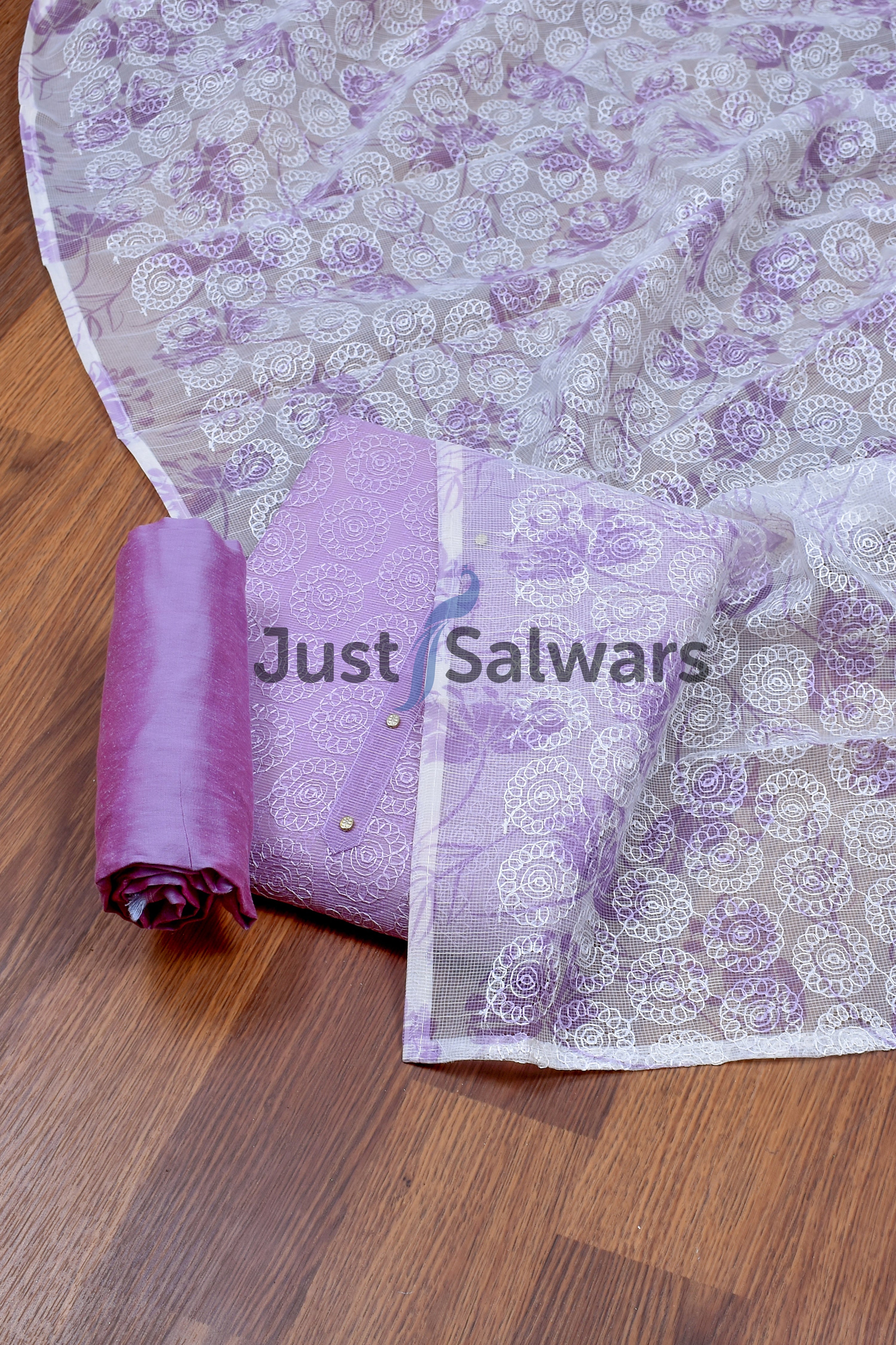 Elegant Purple Cotton Dress Material - Dress Material - Just Salwars