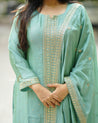 Elegant Sea Green Vichitra Silk Straight Cut Suit - Salwar Suit - Just Salwars