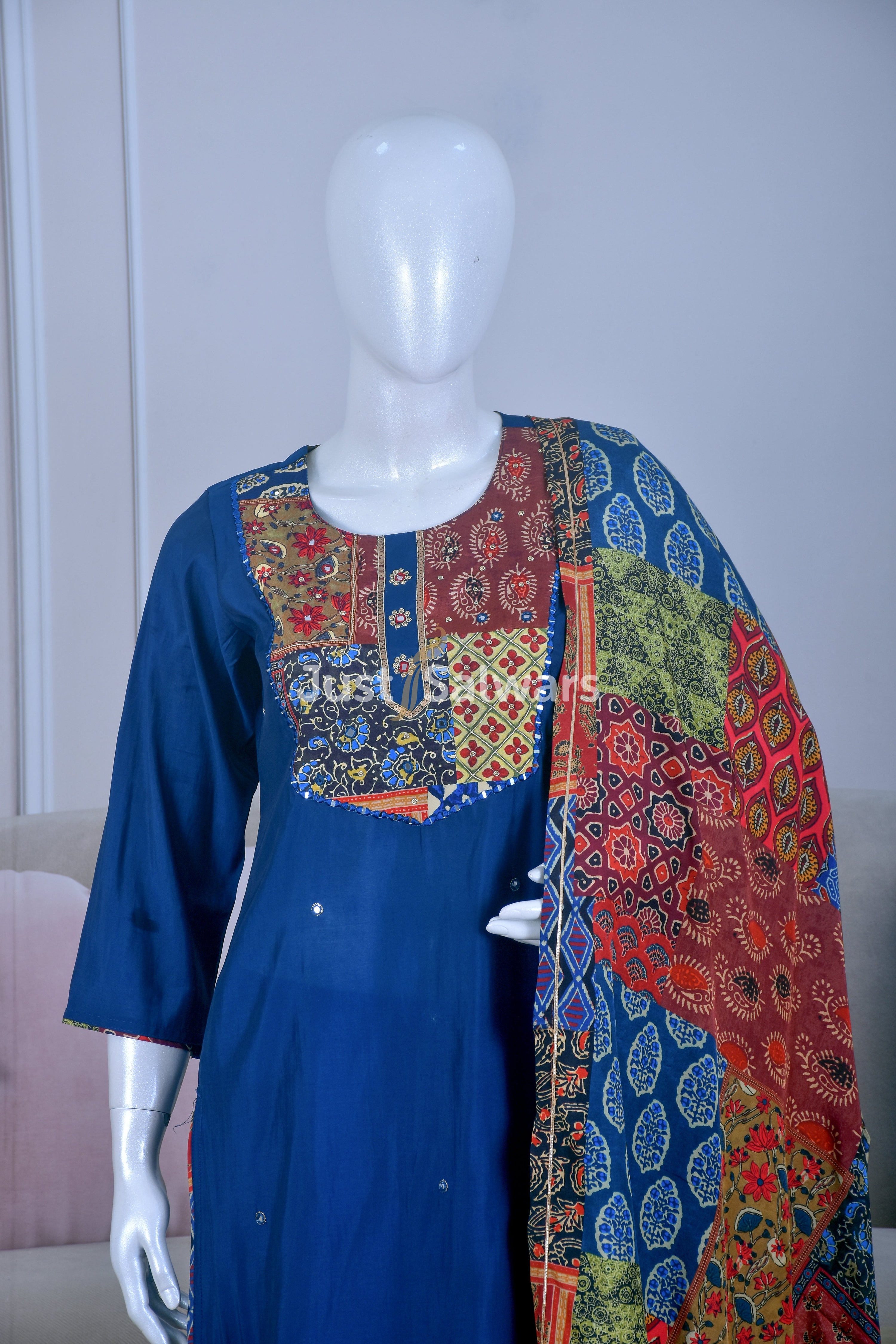 Graceful Blue Color Muslin Suit Set - Salwar Suit - Just Salwars