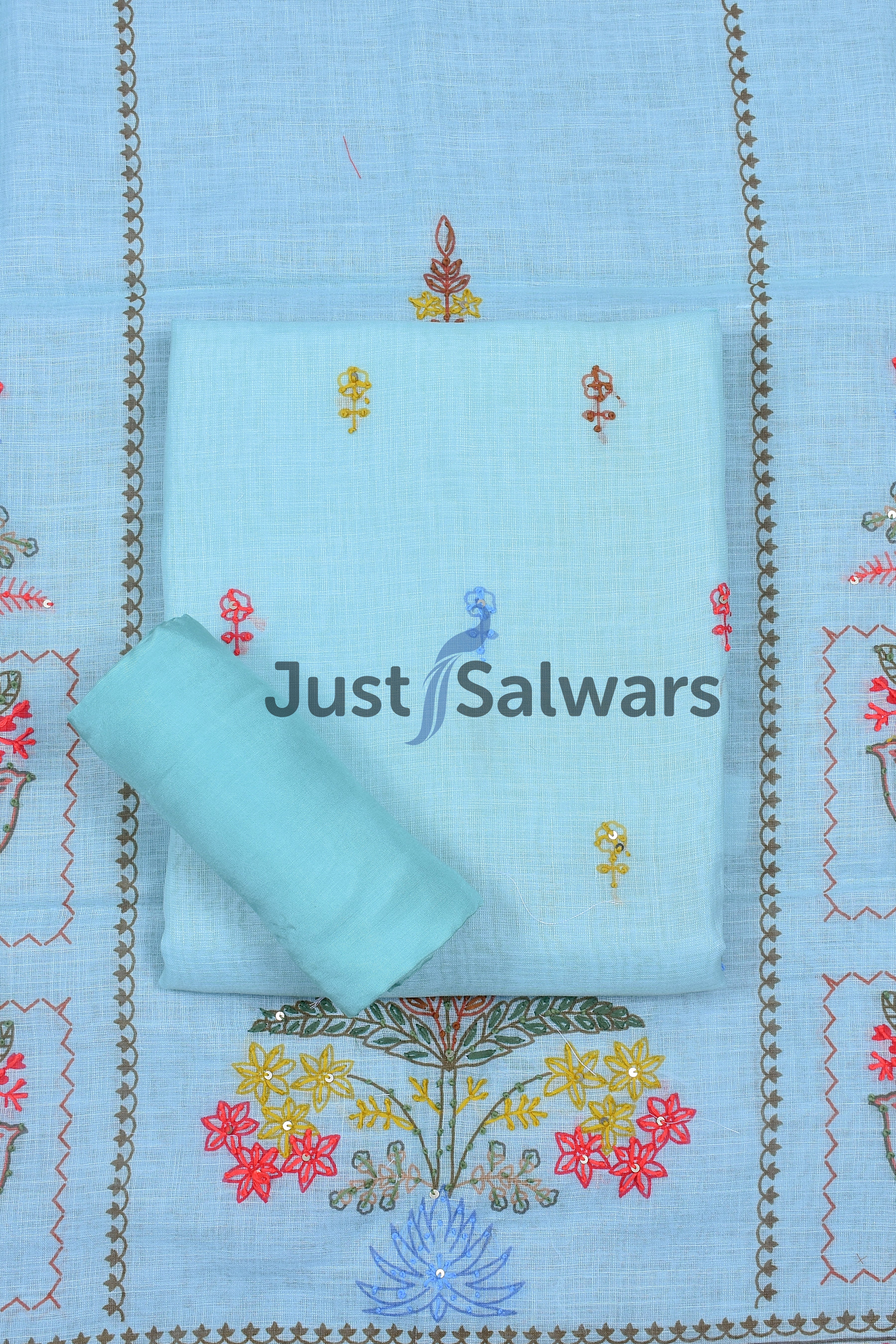 Graceful Blue Cotton Dress Material - Dress Material - Just Salwars