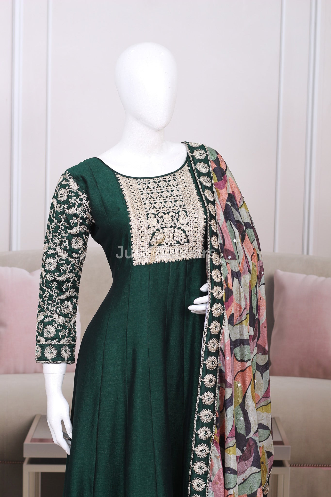 Green Colour Soft Silk Anarkali - Anarkali - Just Salwars