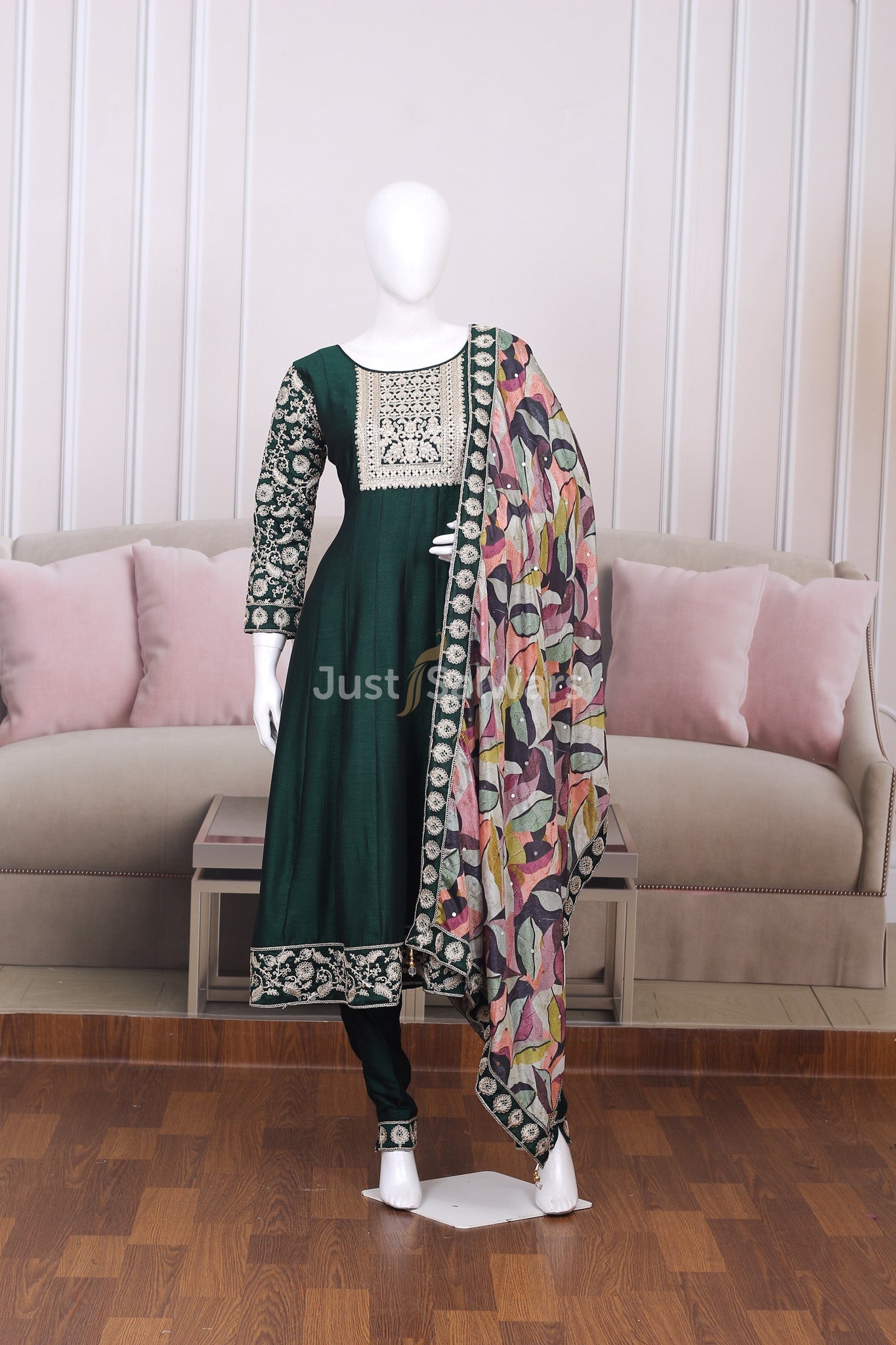 Green Colour Soft Silk Anarkali - Anarkali - Just Salwars