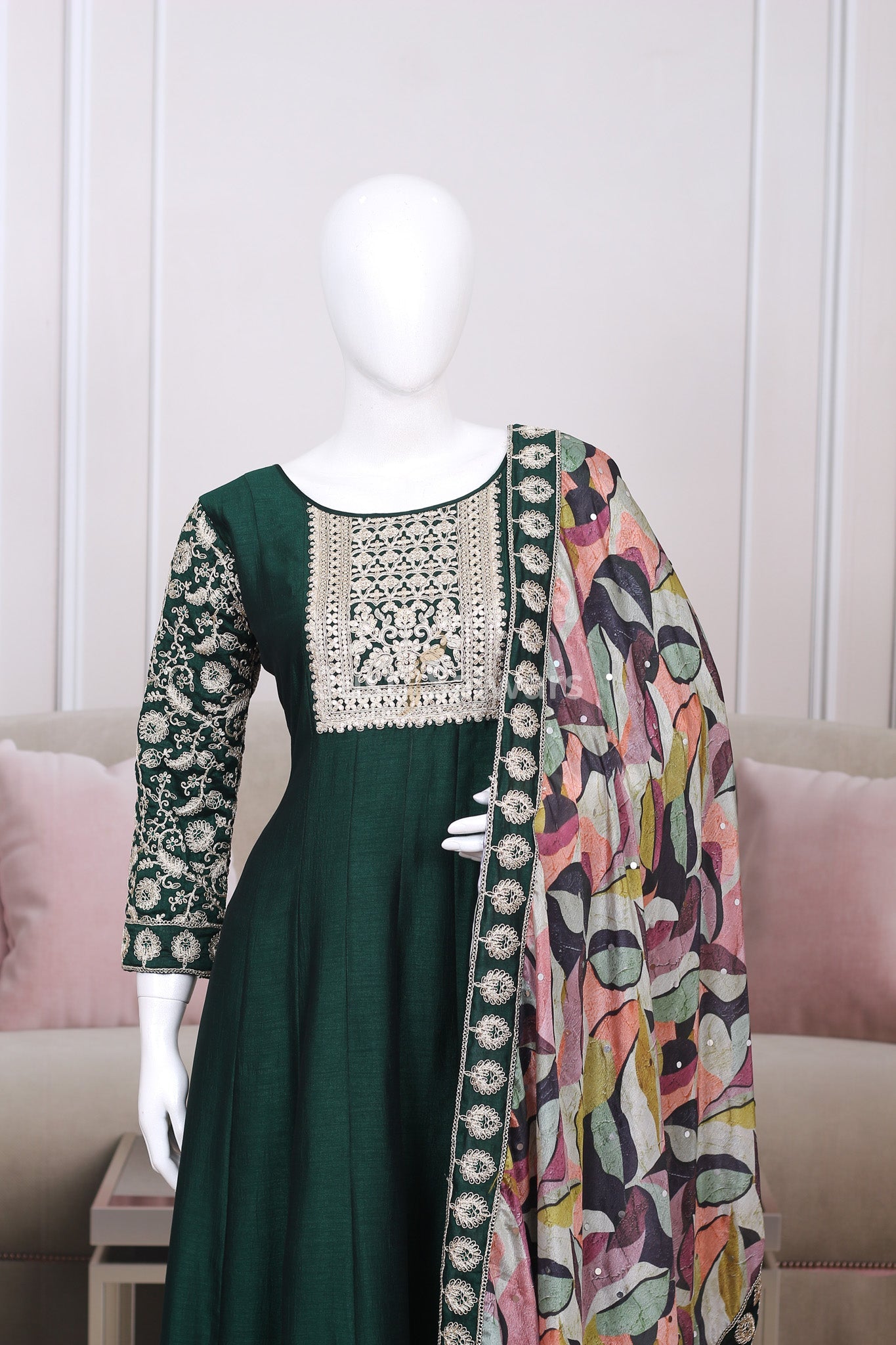 Green Colour Soft Silk Anarkali - Anarkali - Just Salwars