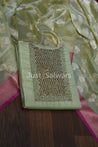 Green Colour Tissue Silk Dress Material - Dress Material - Just Salwars