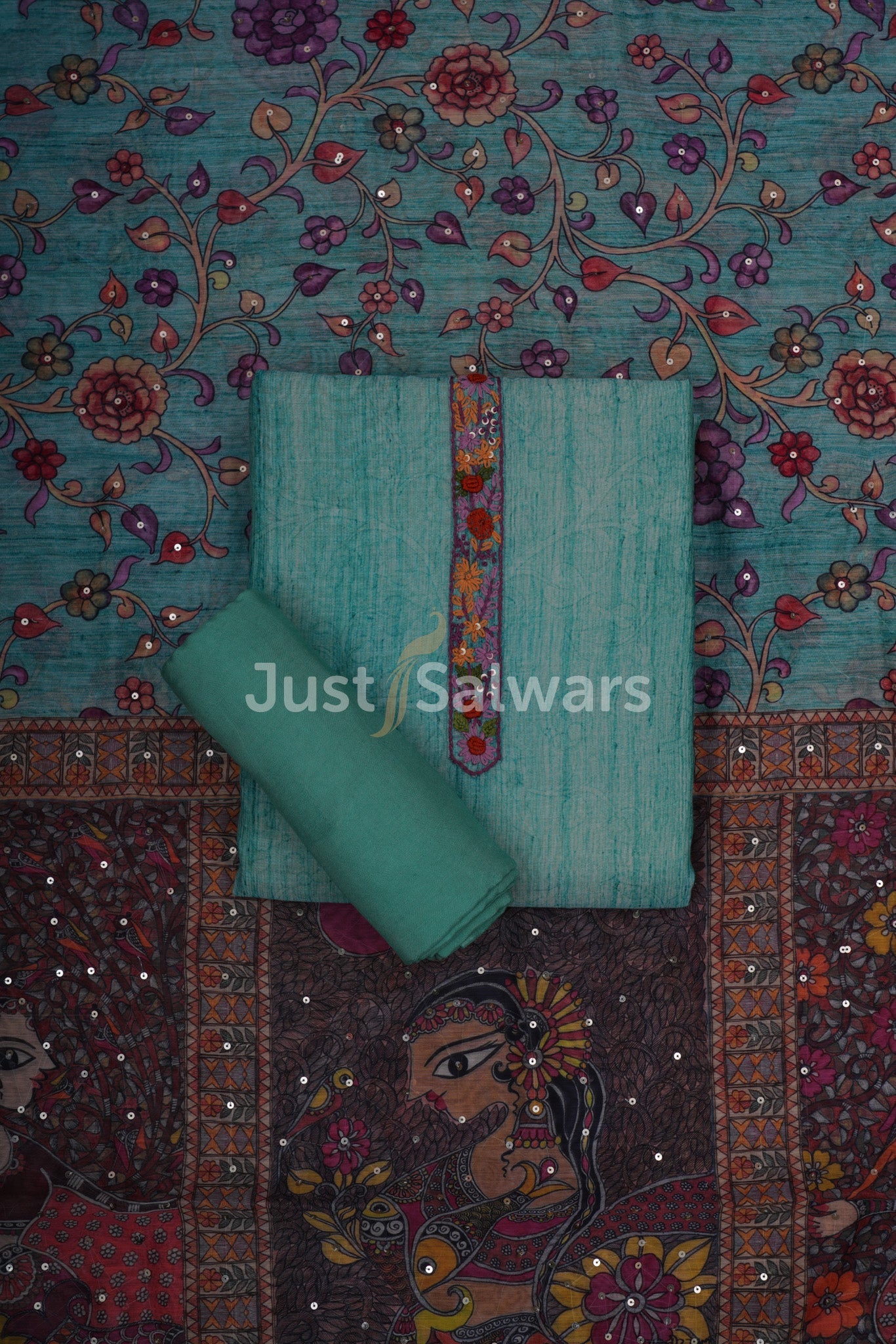 Green Colour Tissue Silk Dress Material - Dress Material - Just Salwars