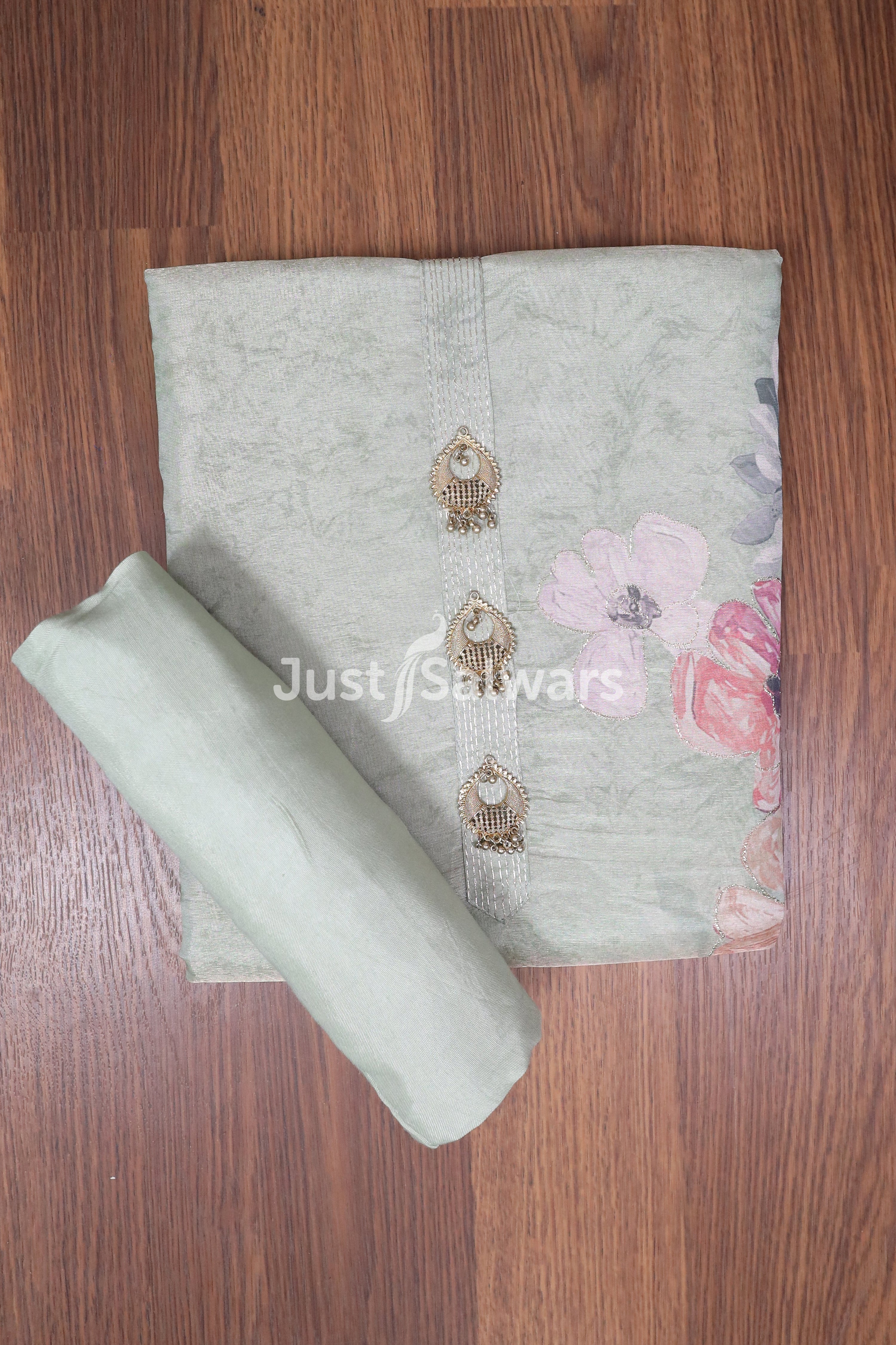 Green Colour Unstitched Dress Material - Dress Material - Just Salwars