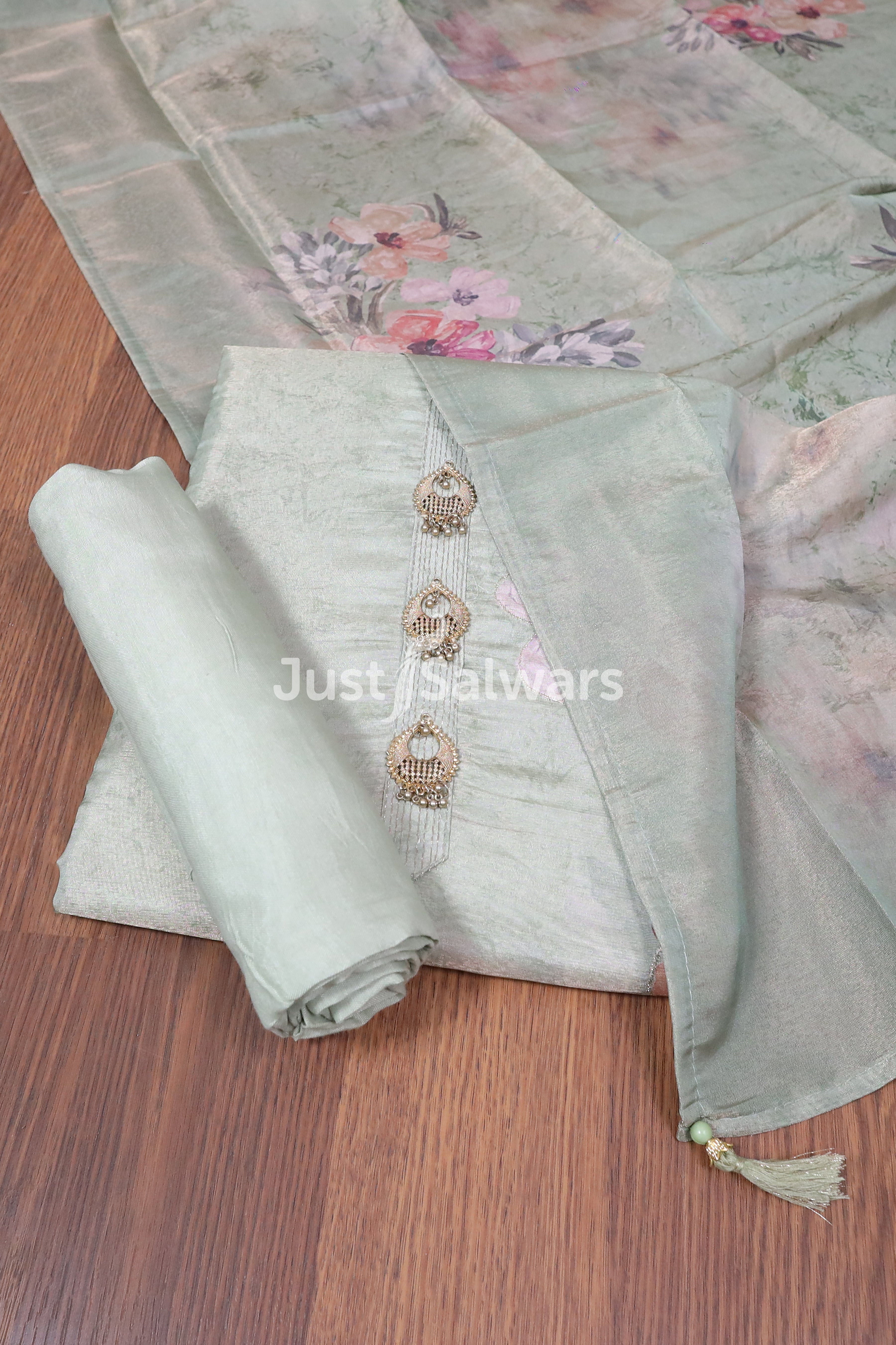 Green Colour Unstitched Dress Material - Dress Material - Just Salwars