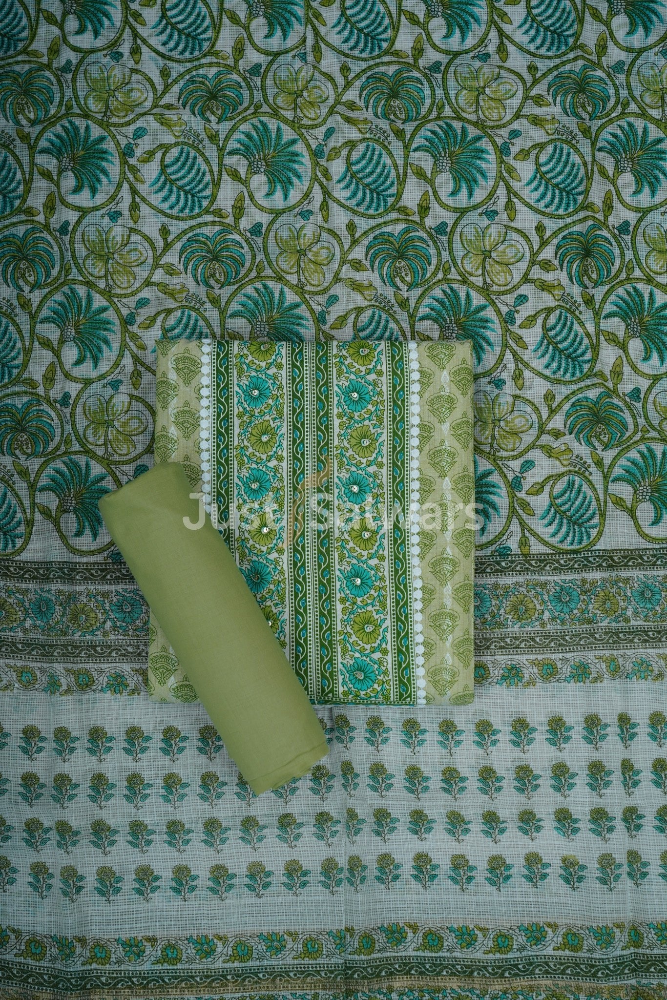 Green ColourCotton Unstitched Dress Material - Dress Material - Just Salwars