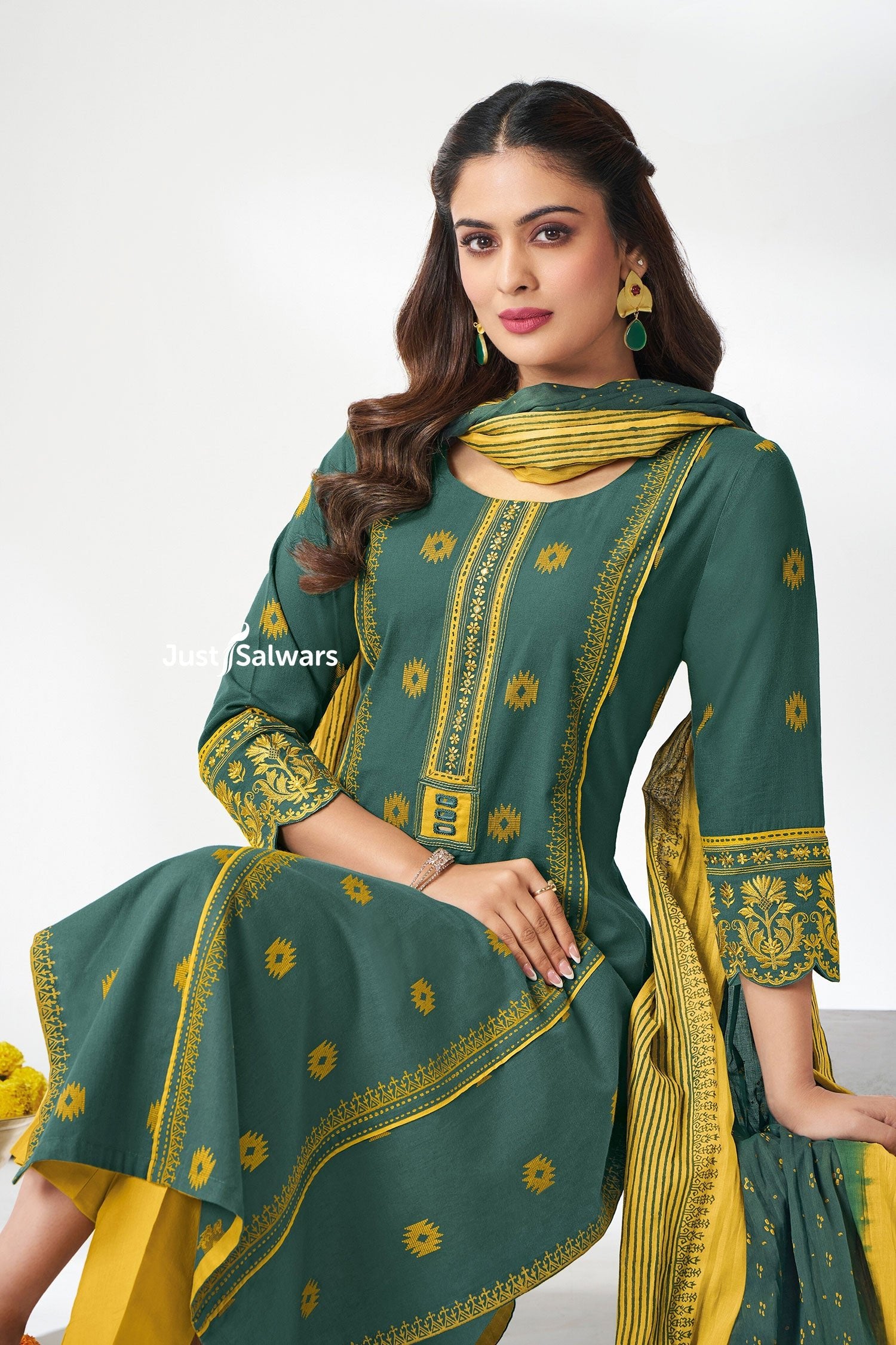 Green Printed Salwar Suit Set - Salwar Suit - Just Salwars