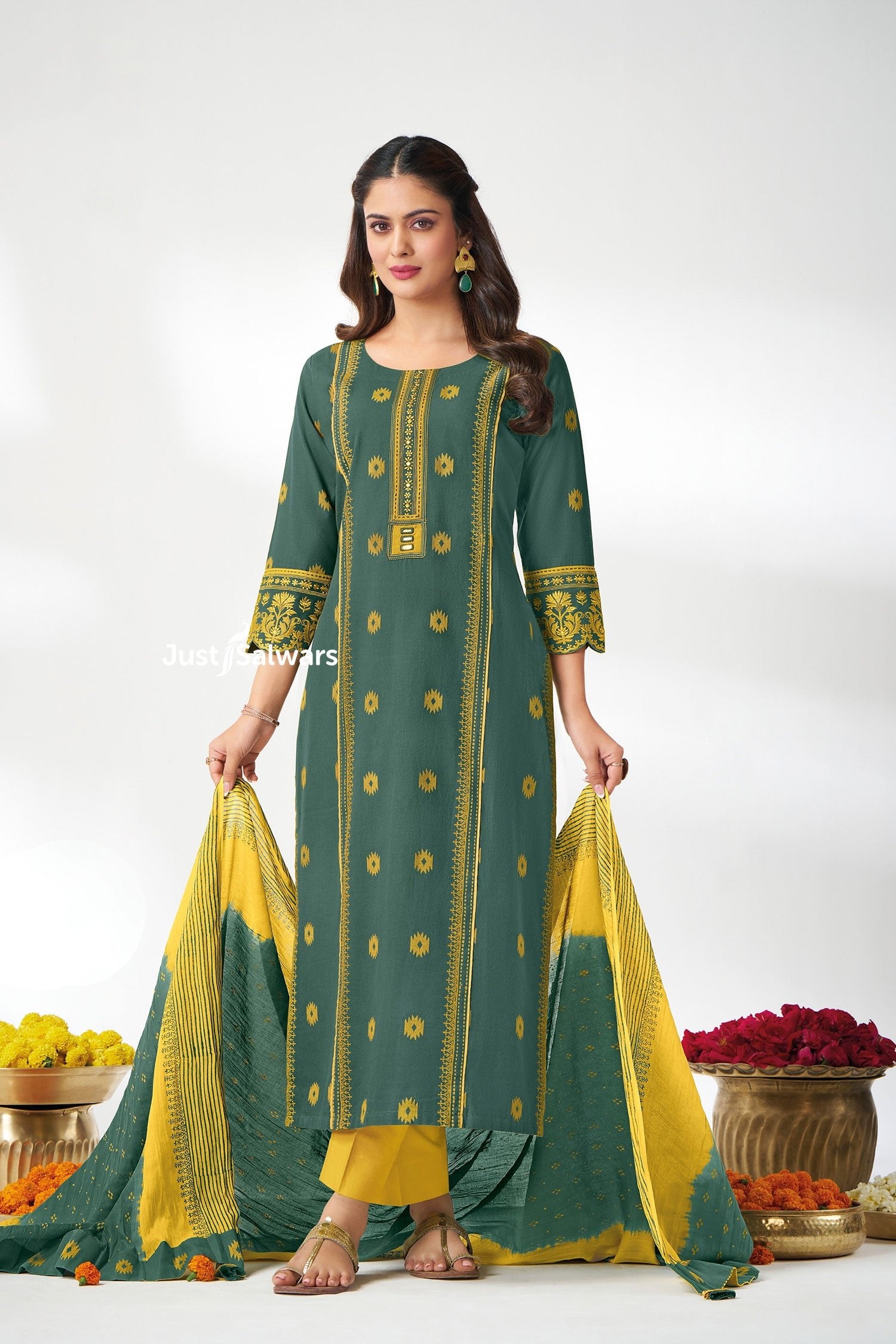 Green Printed Salwar Suit Set - Salwar Suit - Just Salwars