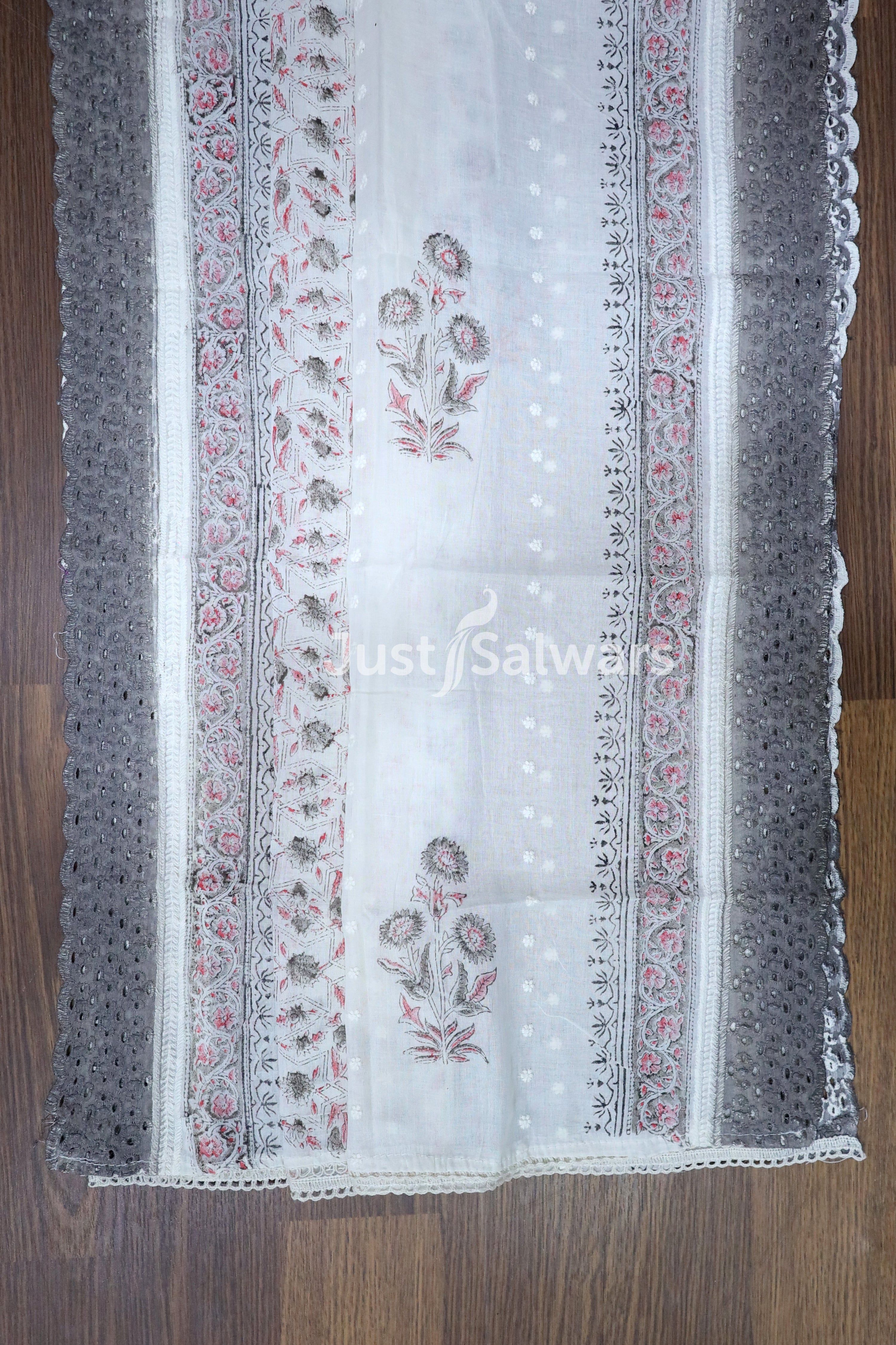 Grey And White Colour Cotton Unstitched Dress Material - Dress Material - Just Salwars