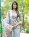 Grey Cotton Silk Suit with Floral Embroidery and Printed Dupatta - Salwar Suit - Just Salwars
