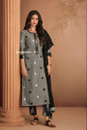 Grey Handloom Cotton Suit with Jacquard Work and Dupatta - Salwar Suit - Just Salwars