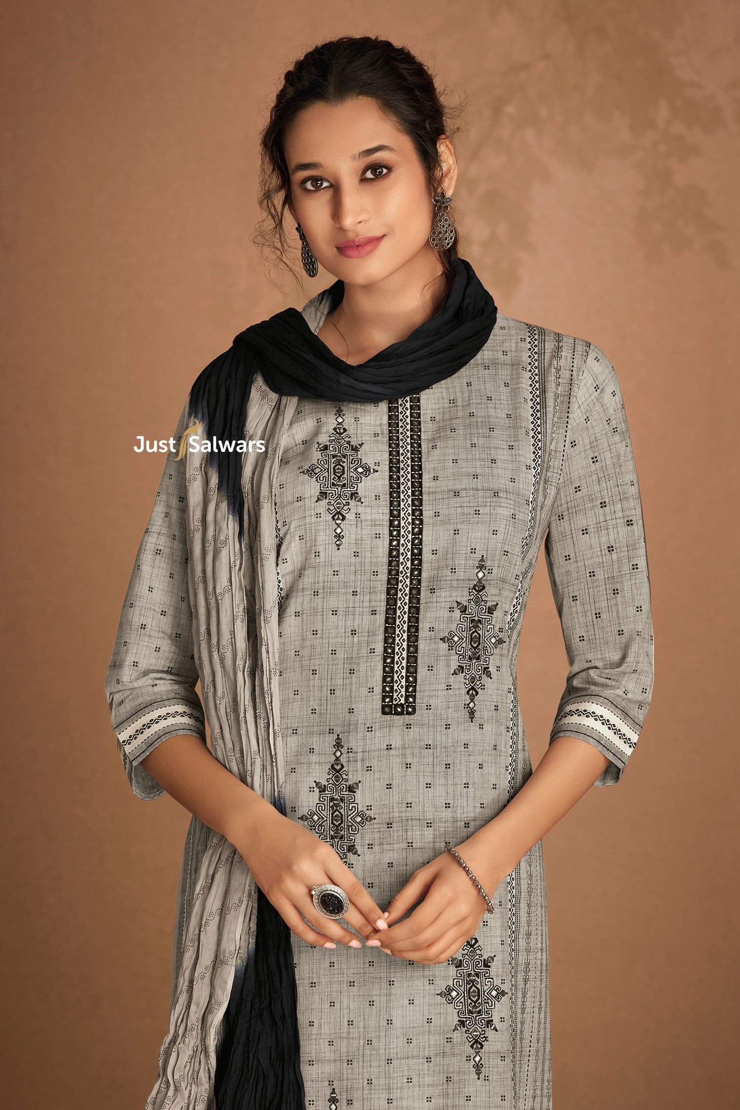 Grey Kurti Set With Dupatta - Salwar Suit - Just Salwars