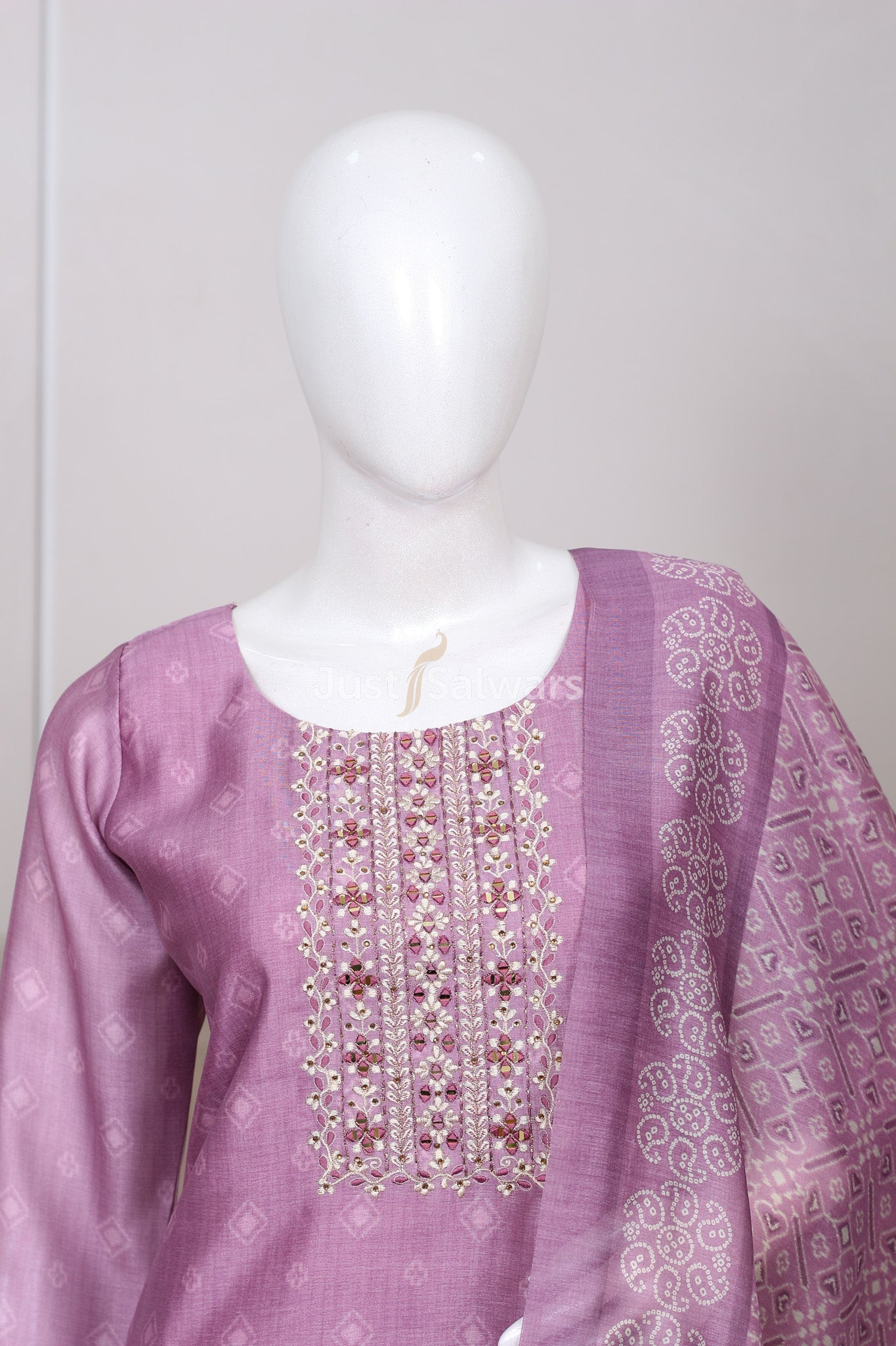 Lavender Colour Silk Cotton Straight Cut Salwar Suit - Salwar Suit - Just Salwars