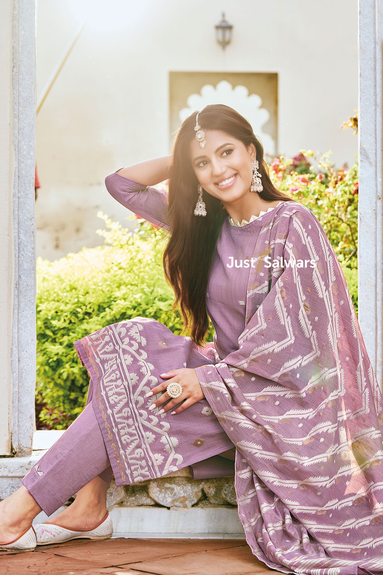 Lavender Silk Cotton Dress Material - Dress Material - Just Salwars