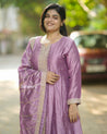 Lilac Embroidered Vichitra Silk Anarkali Suit - Gown - Just Salwars