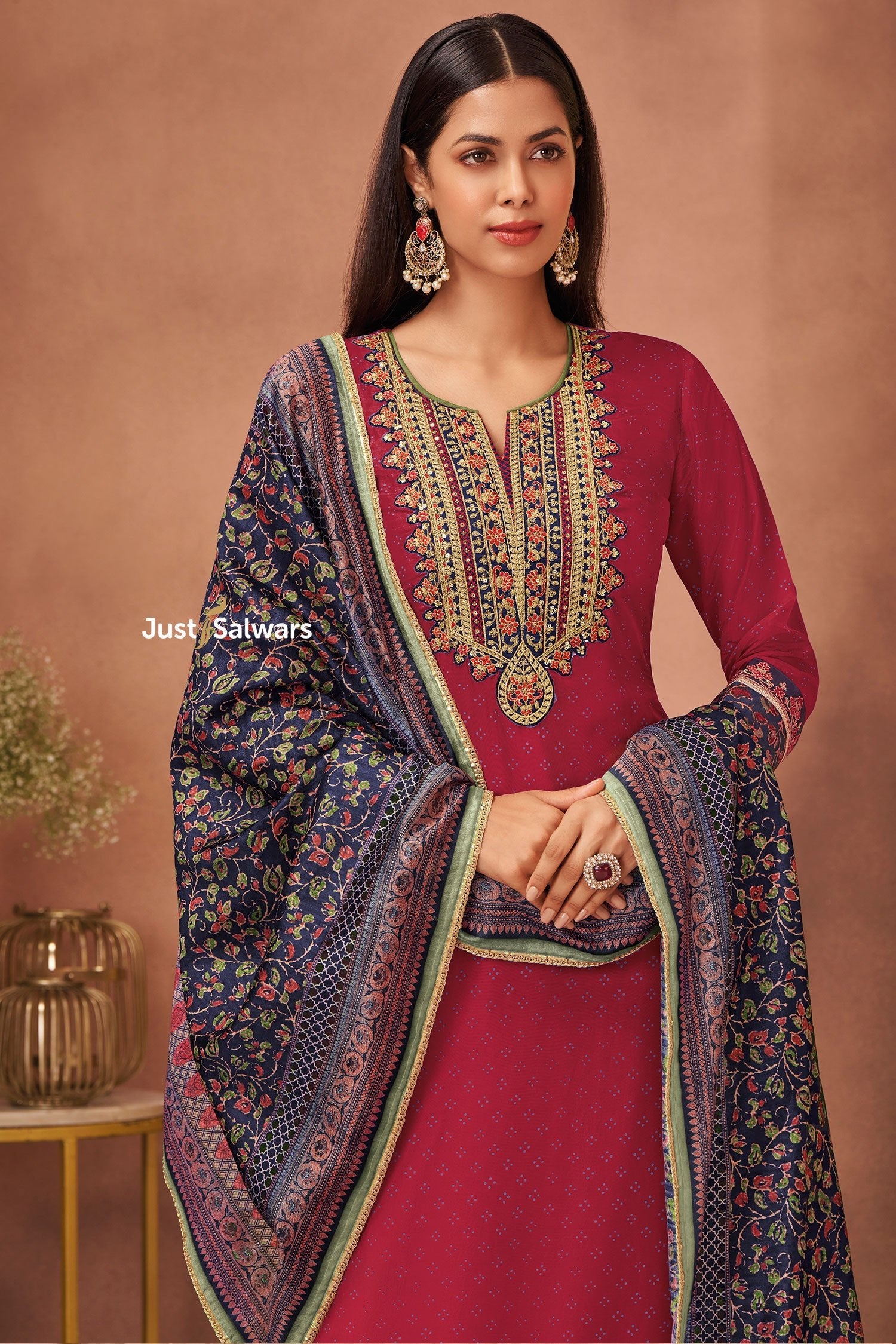 Maroon Colour Graph Silk Suit Set - Salwar Suit - Just Salwars