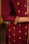 Maroon Vichithra Silk Suit Set with Golden Zari Accents - Salwar Suit - Just Salwars