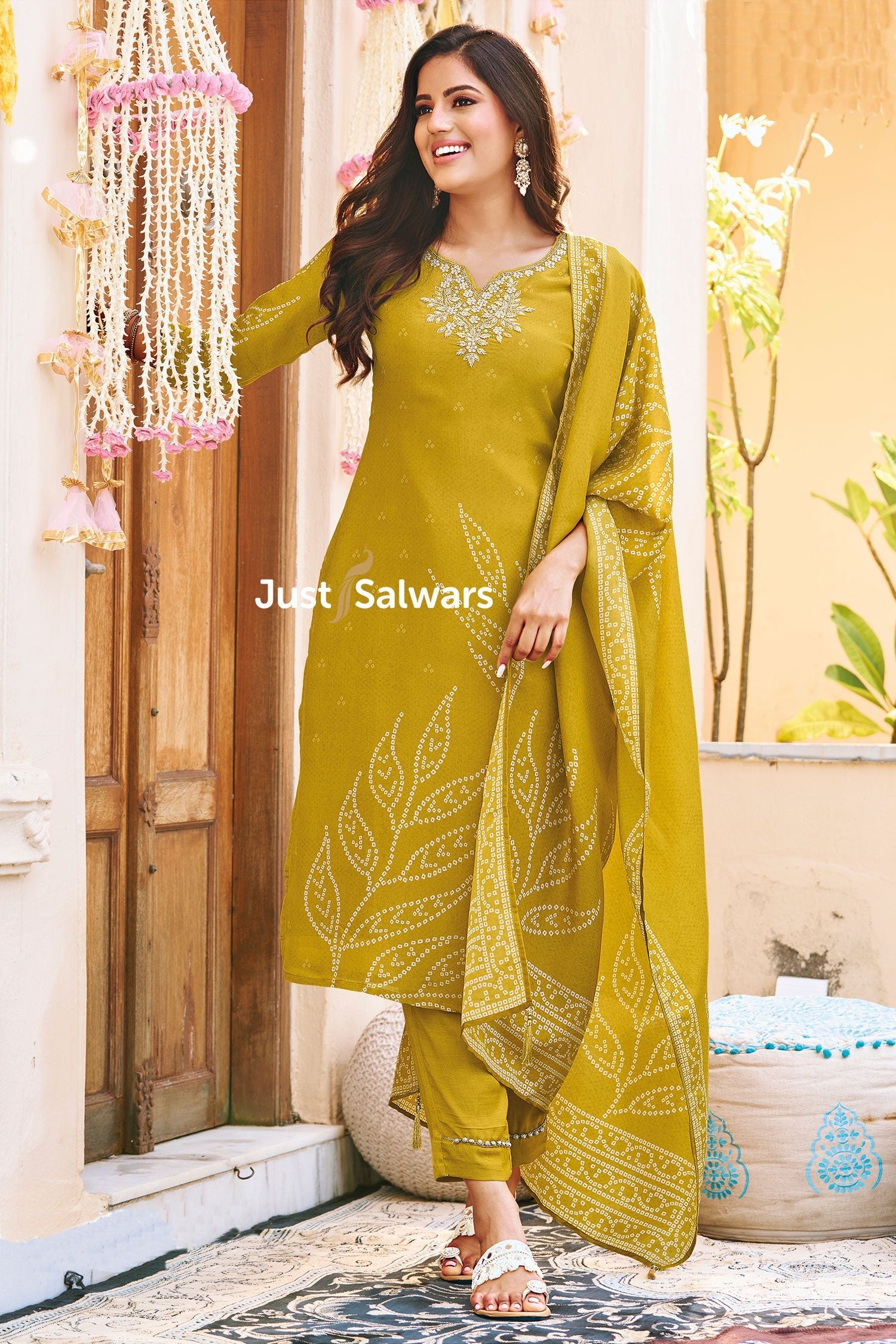 Mustard Color Shimmer Dress Material - Dress Material - Just Salwars