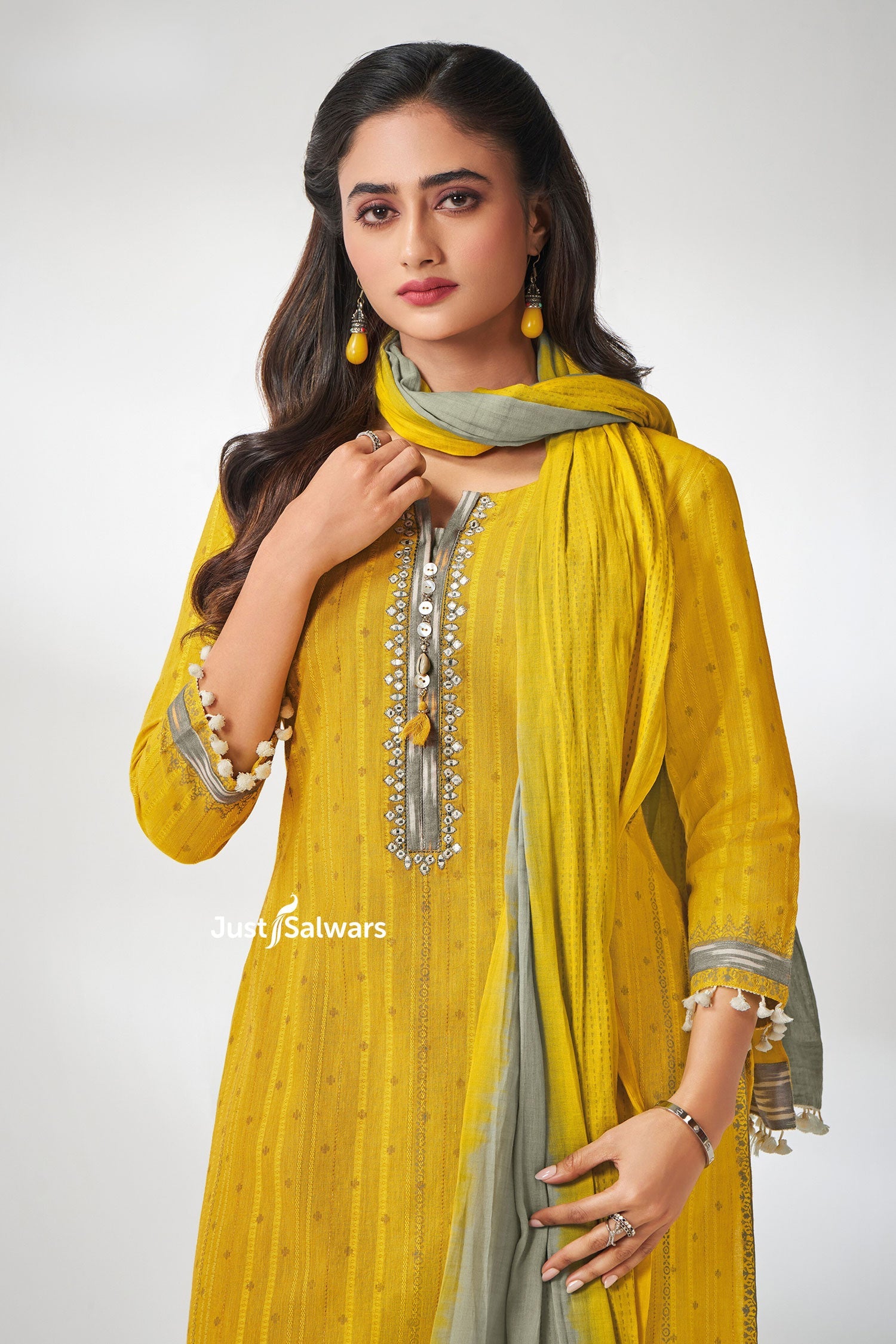 Mustard Cotton Straight - Cut Suit Set - Salwar Suit - Just Salwars