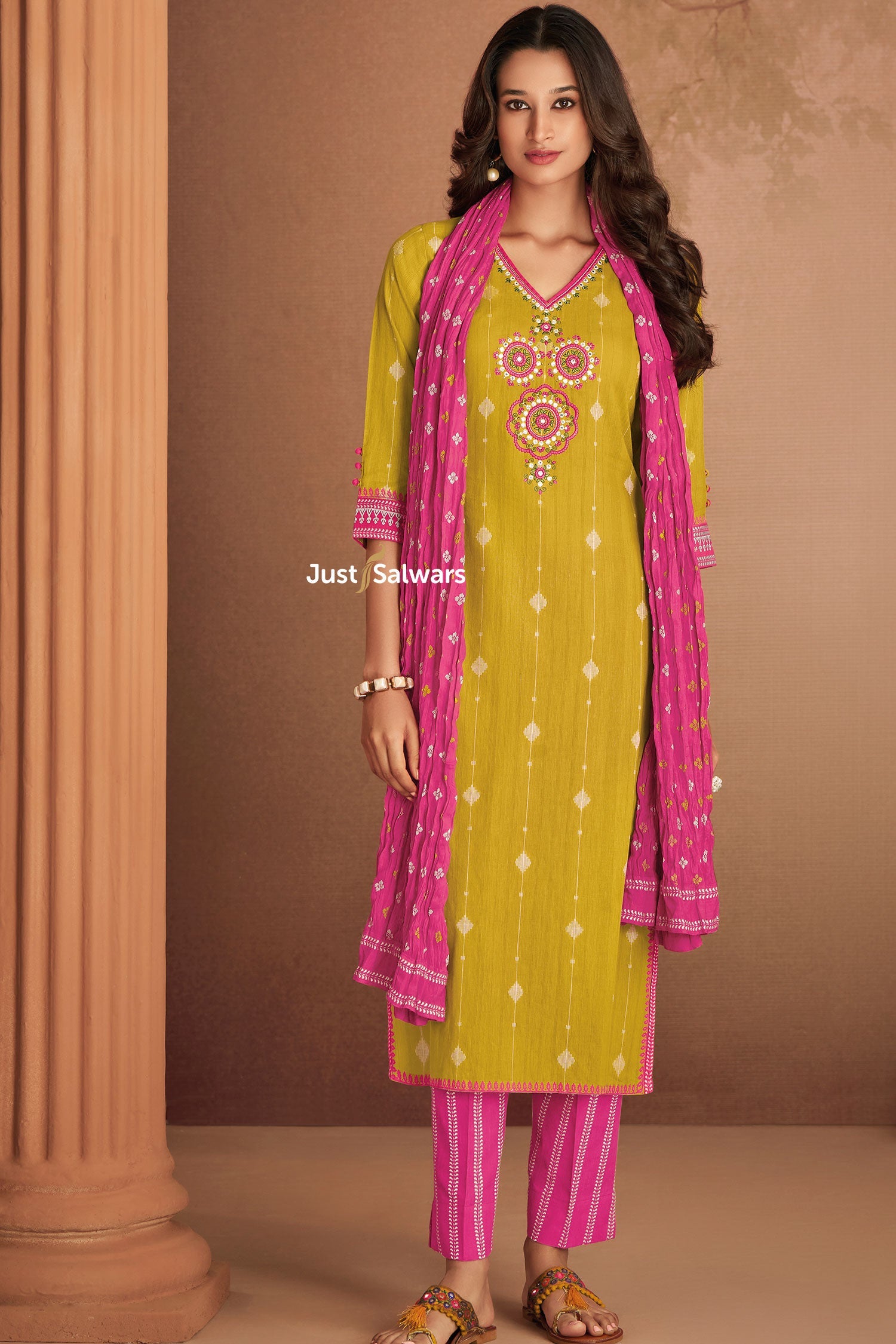 Mustard Yellow Pant Style Salwar Kameez - Salwar Suit - Just Salwars