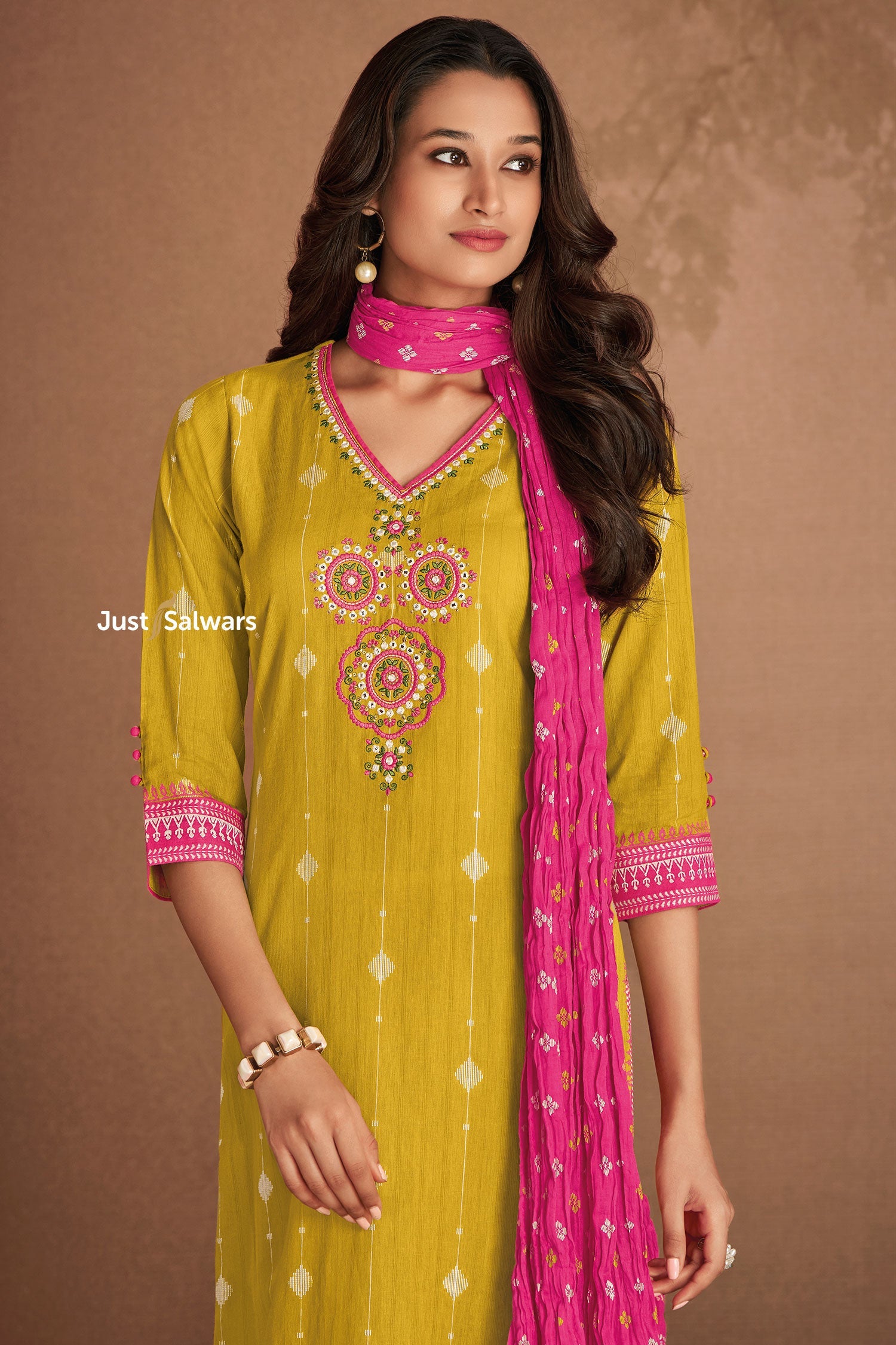 Mustard Yellow Pant Style Salwar Kameez - Salwar Suit - Just Salwars