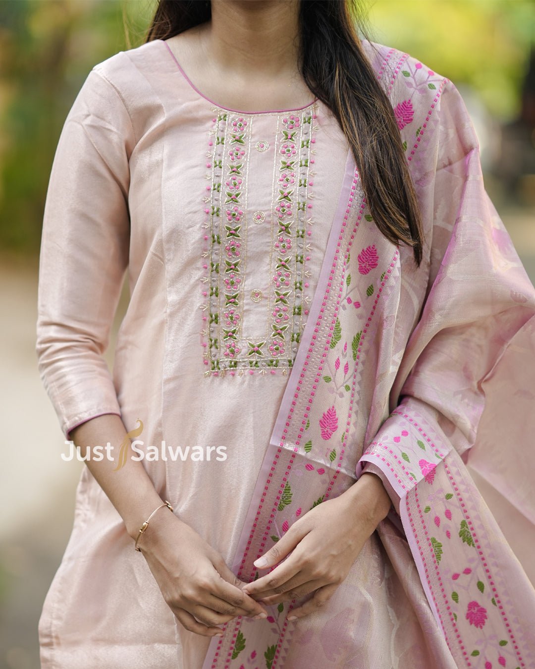 Peach Color Tissue Dress Material - Dress Material - Just Salwars