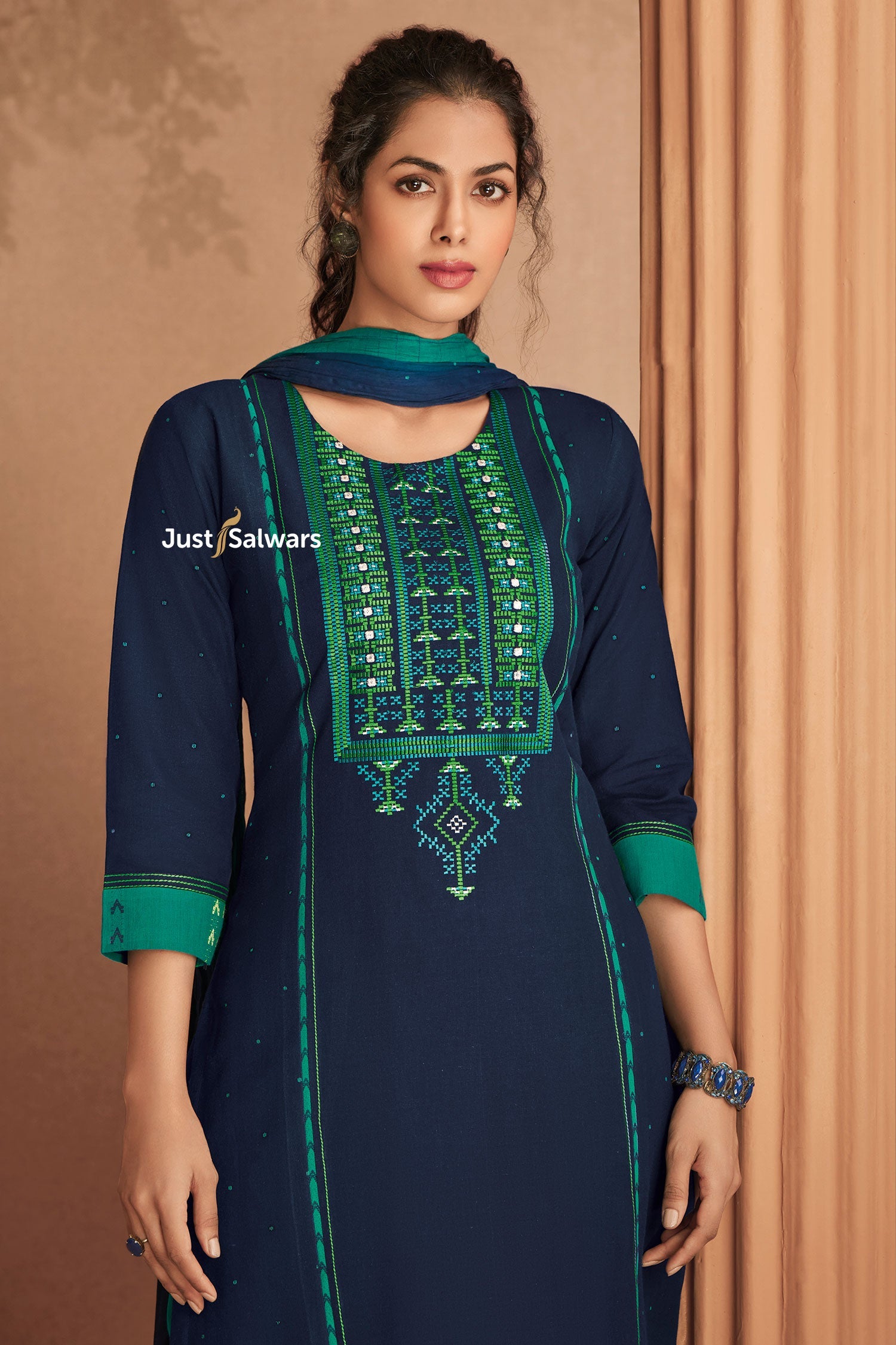 Peacock Blue Salwar Kameez with Dupatta - Salwar Suit - Just Salwars