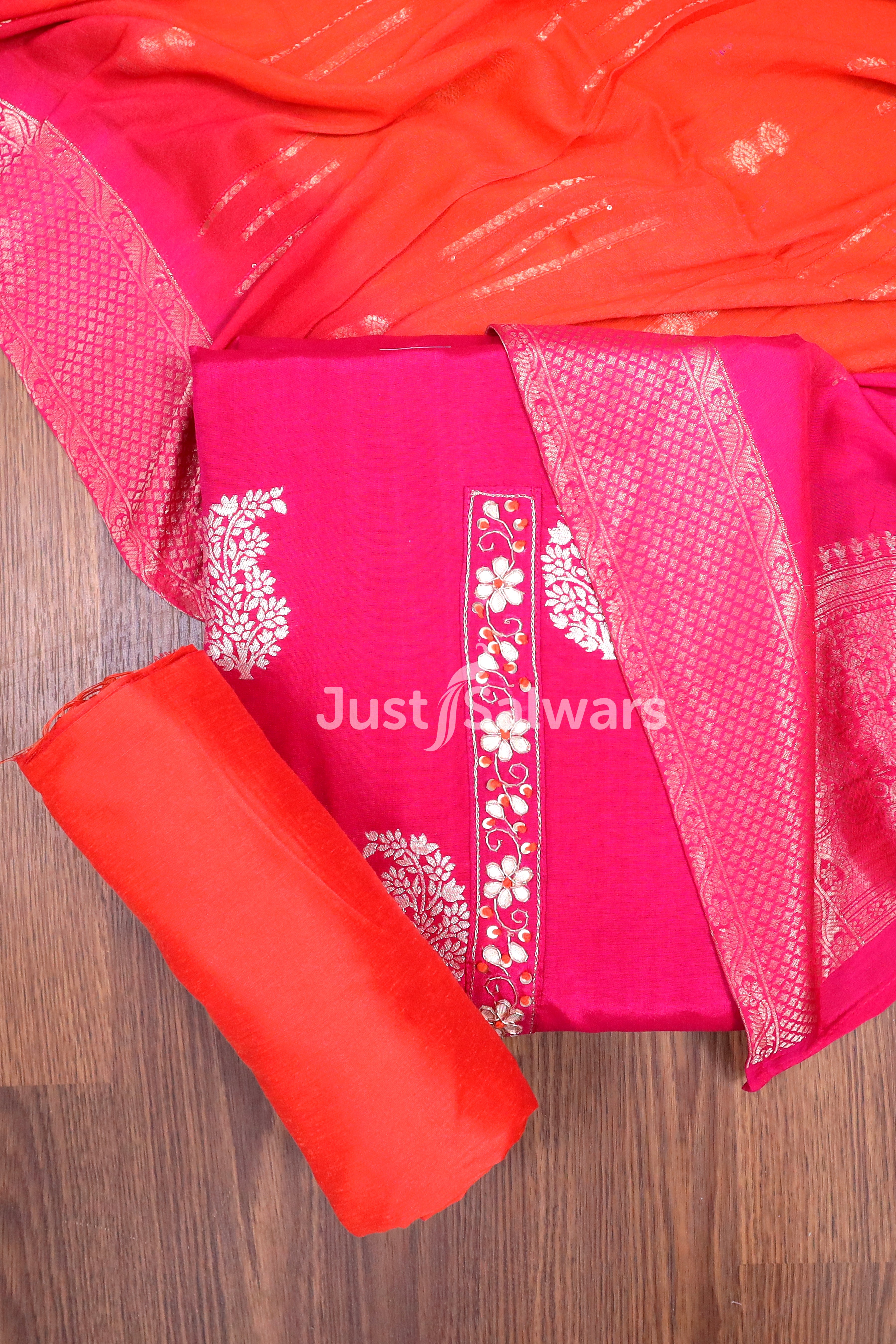 Pink Color Cotton Dress Material - Dress Material - Just Salwars