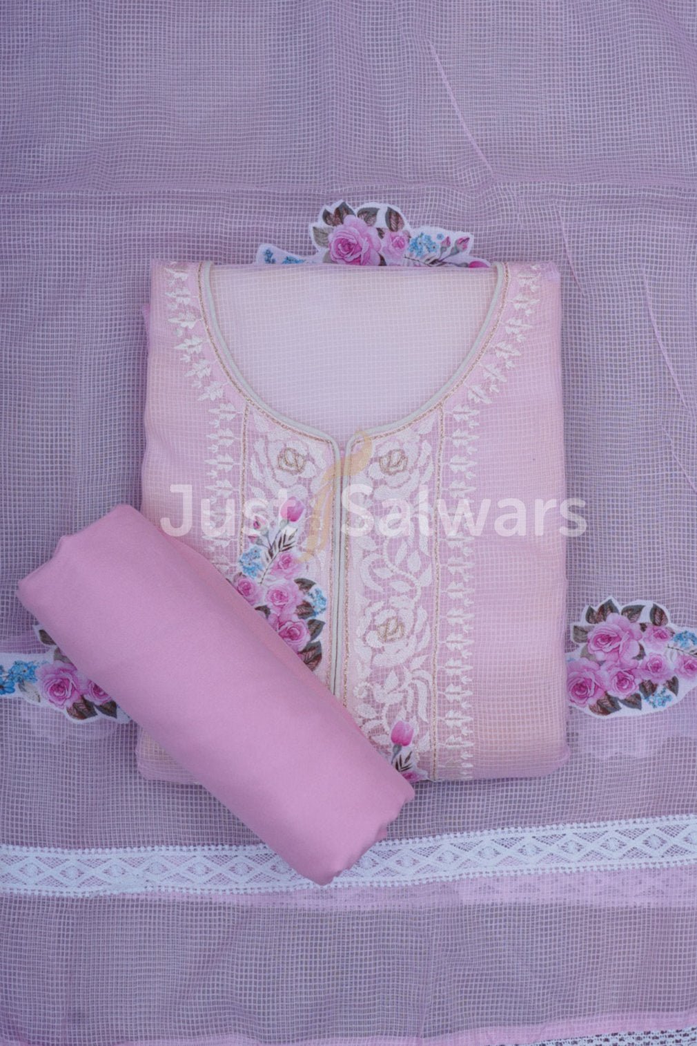 Pink Color Cotton Dress Material - Dress Material - Just Salwars