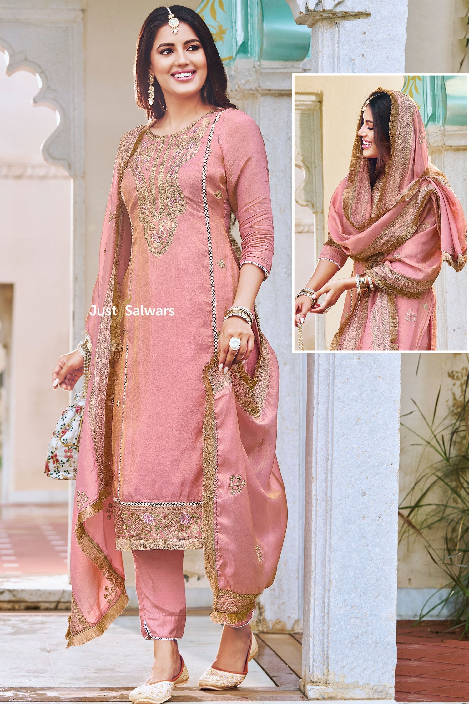 Pink Color Shimmer Dress Material - Dress Material - Just Salwars