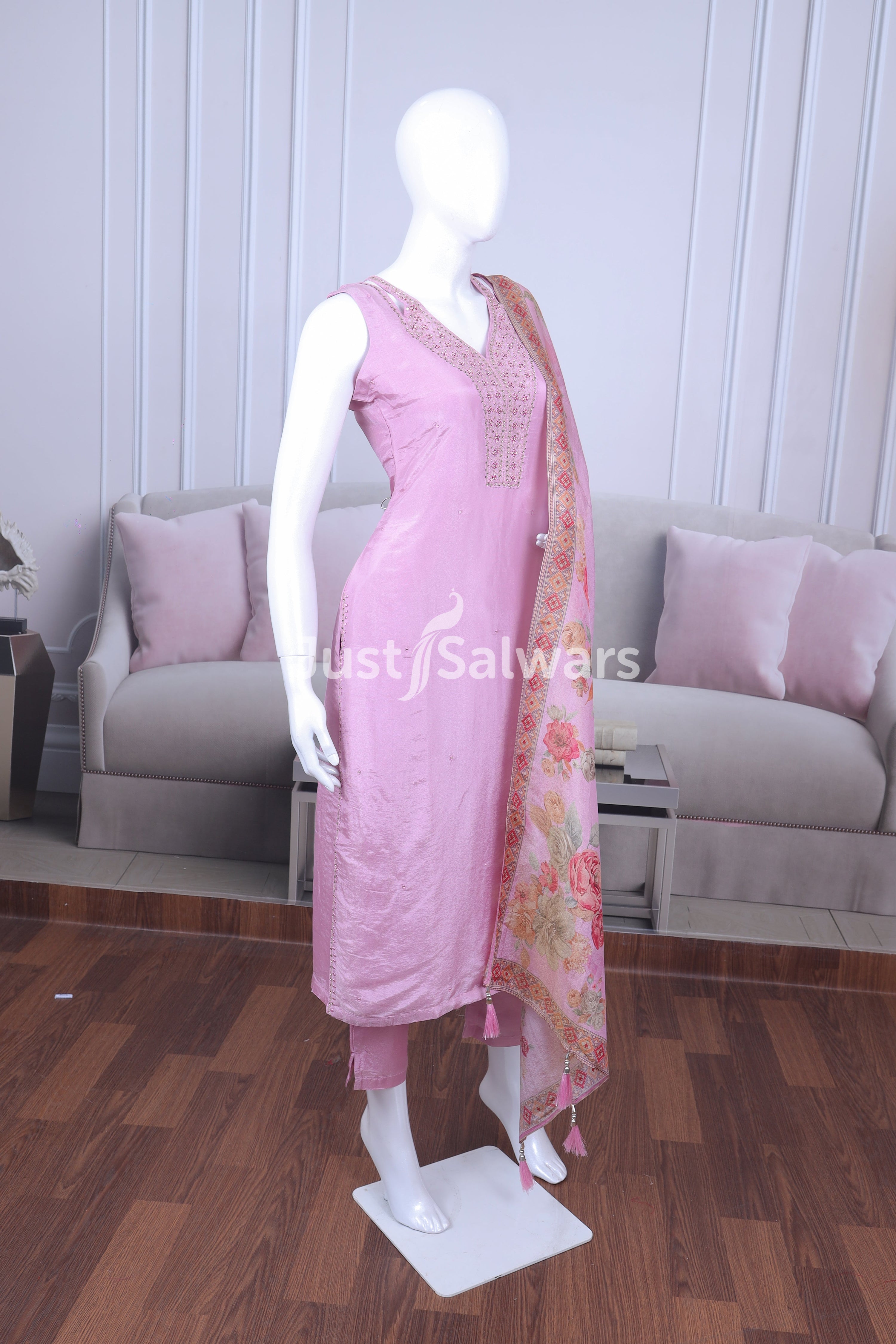 Pink Color Straight Cut Salwar Suit - Salwar Suit - Just Salwars