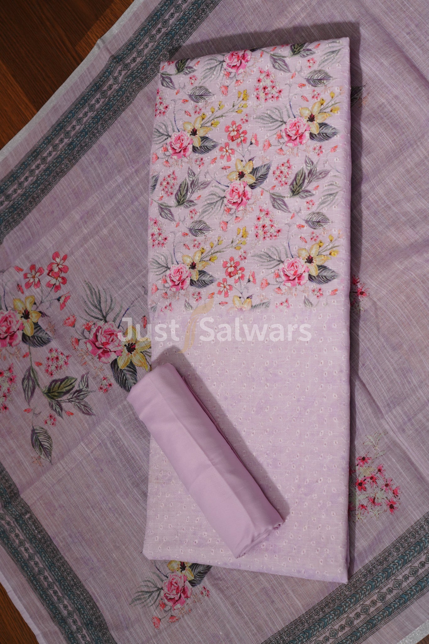 Pink Colour Cotton Dress Material - Dress Material - Just Salwars