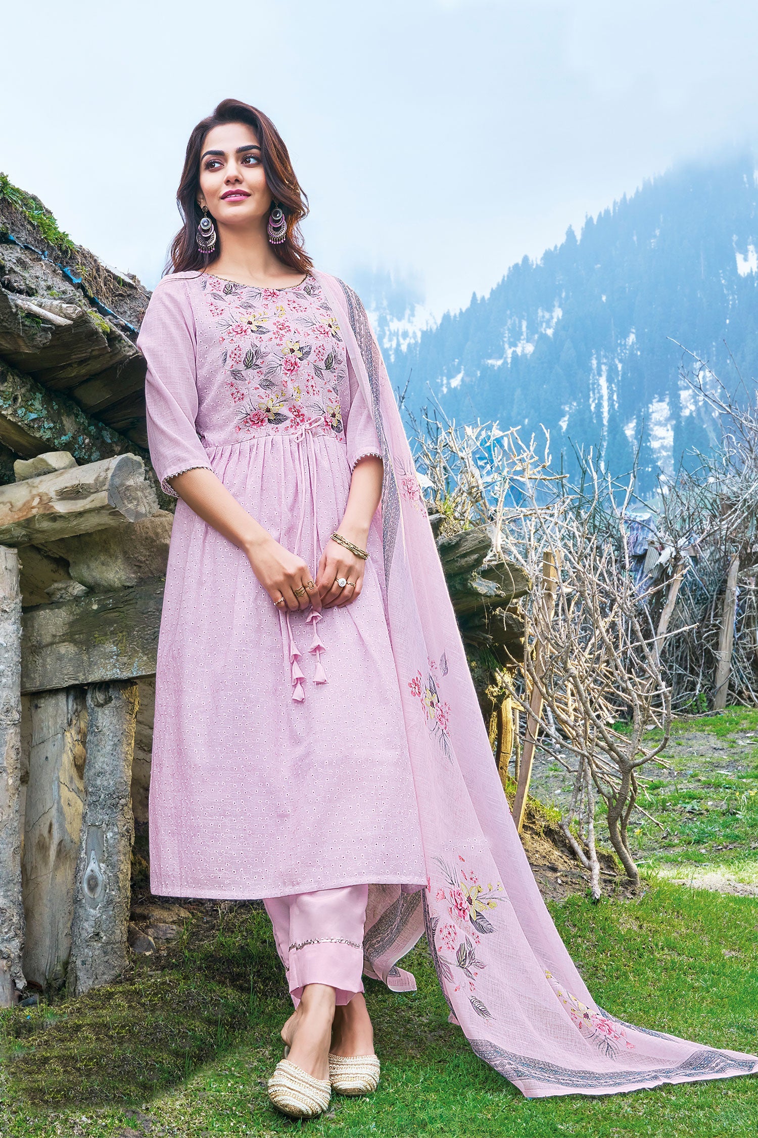 Pink Colour Cotton Dress Material - Dress Material - Just Salwars