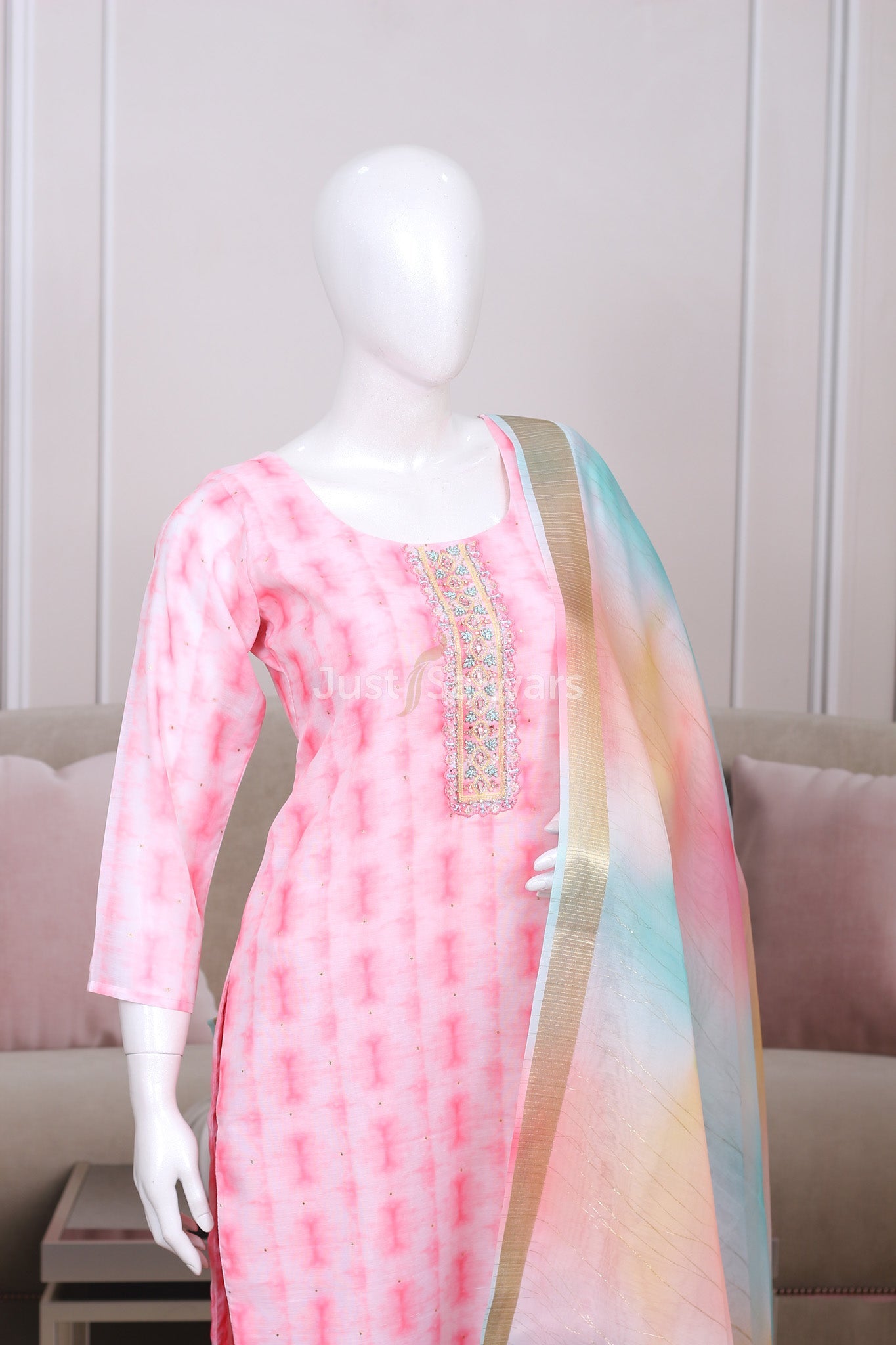 Pink Colour Silk Cotton Straight Cut Salwar Suit - Salwar Suit - Just Salwars