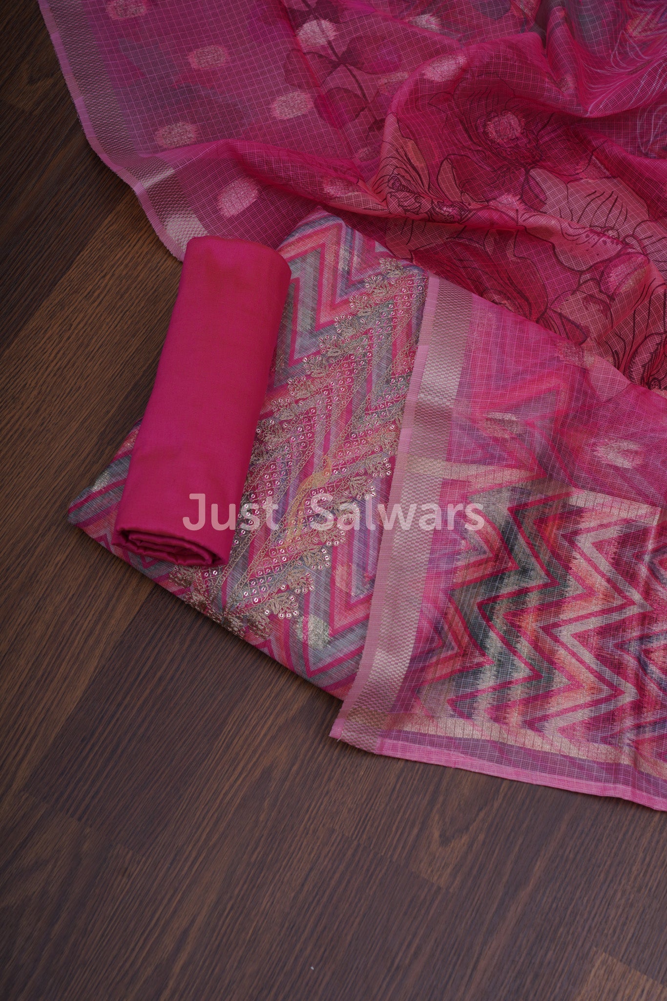 Pink Colour Tissue Silk Unstitched Dress Material - Dress Material - Just Salwars