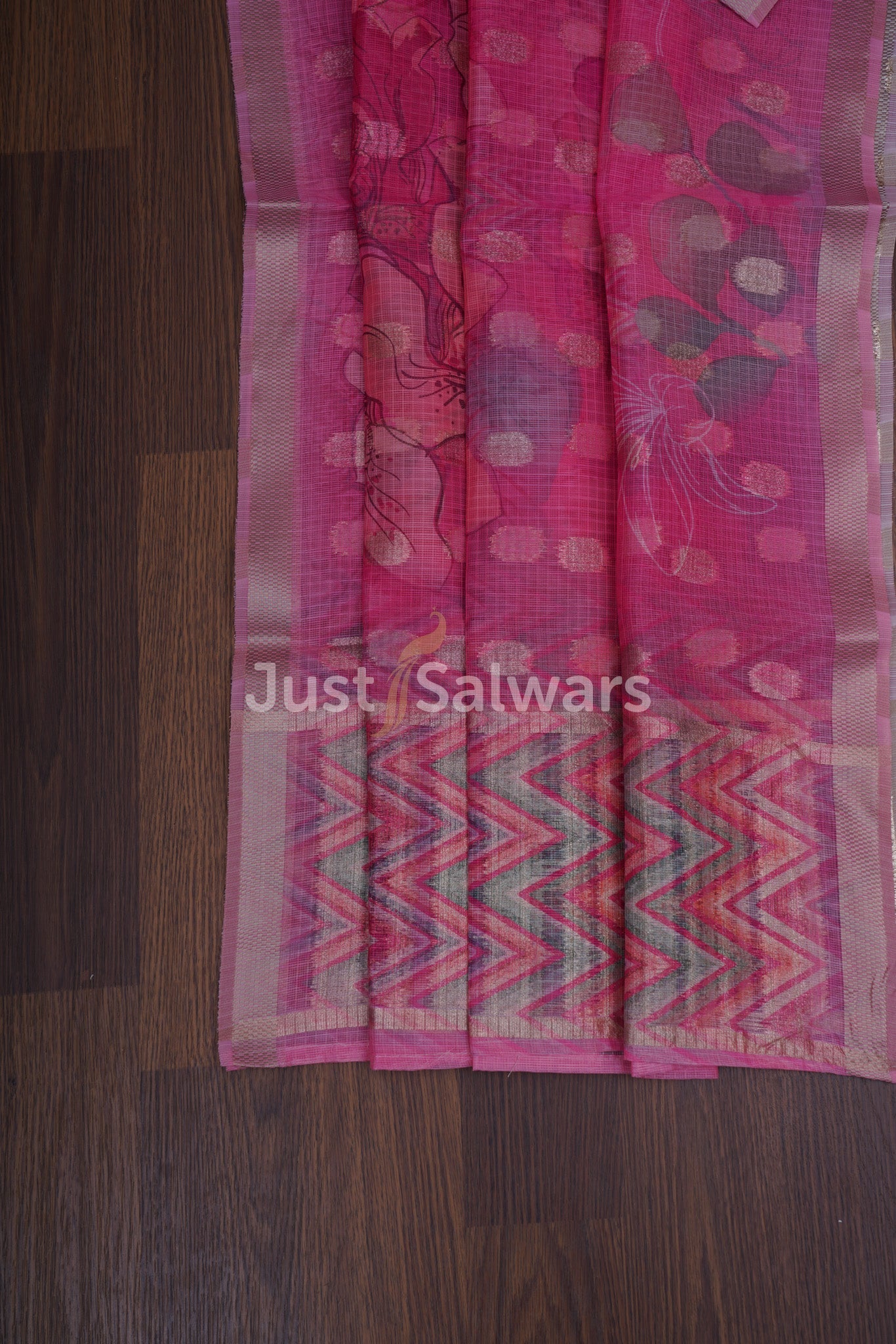 Pink Colour Tissue Silk Unstitched Dress Material - Dress Material - Just Salwars