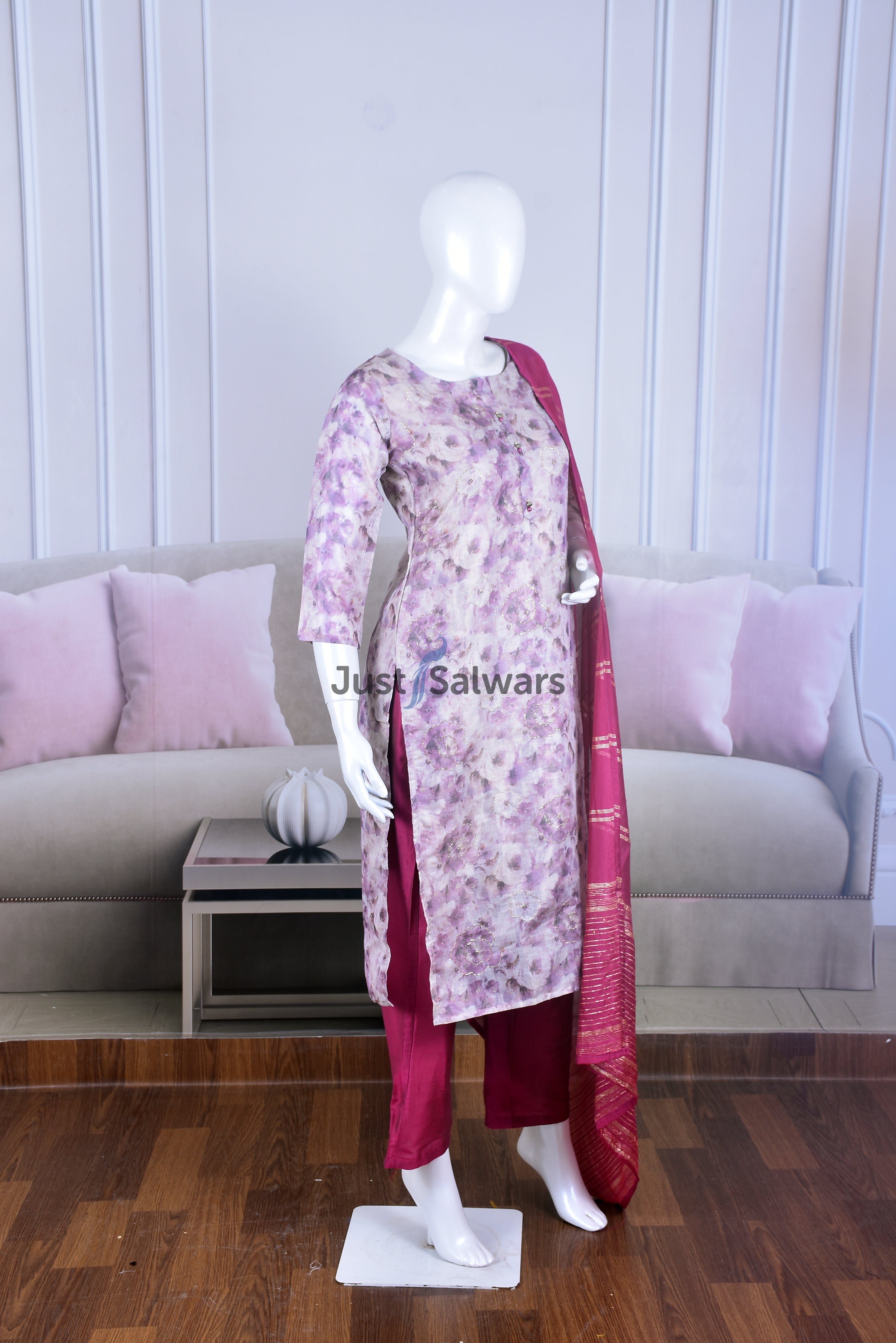 Puple Color Tissue Suit Set - Salwar Suit - Just Salwars