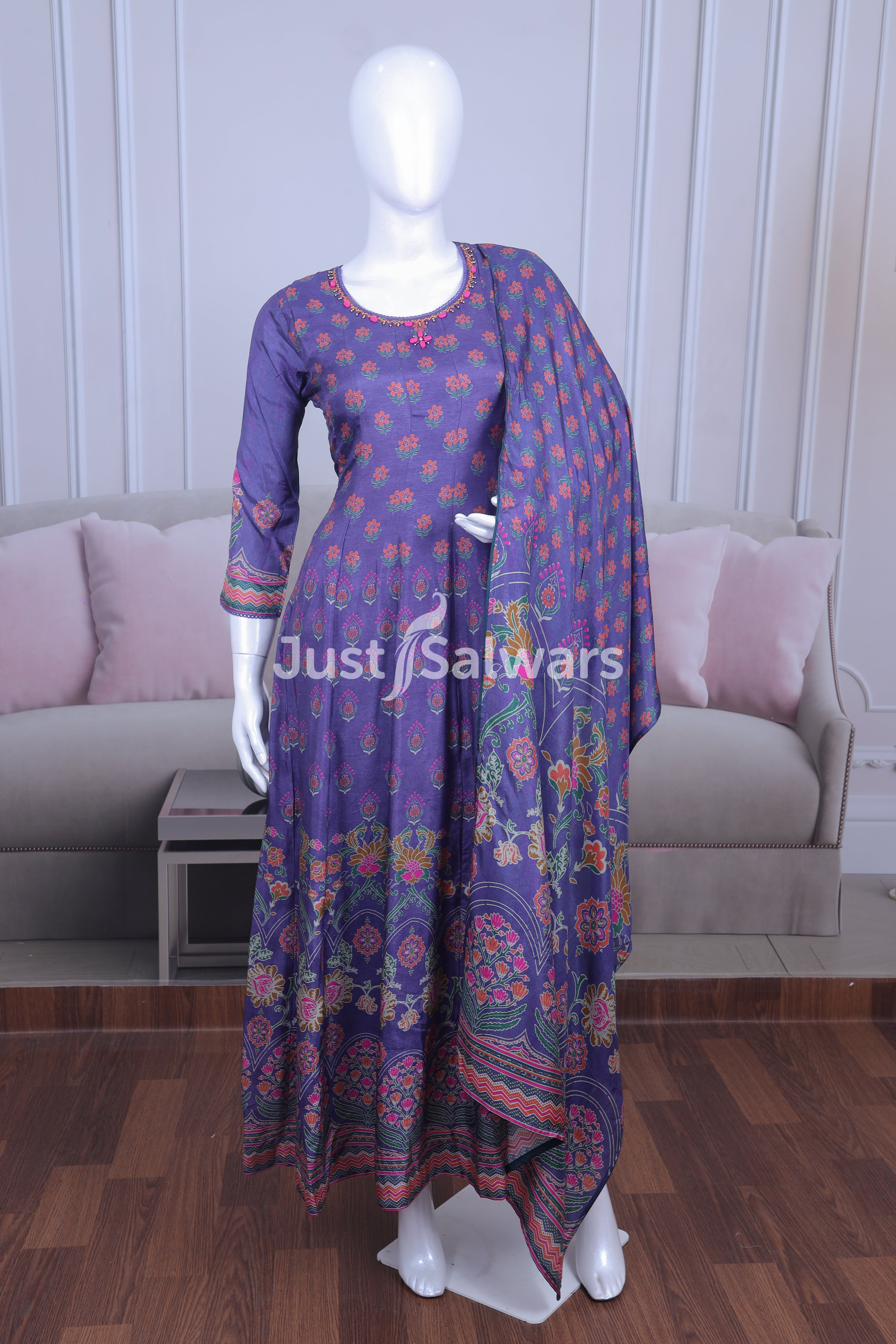 Purple Color Anarkali Suit Set - Anarkali - Just Salwars