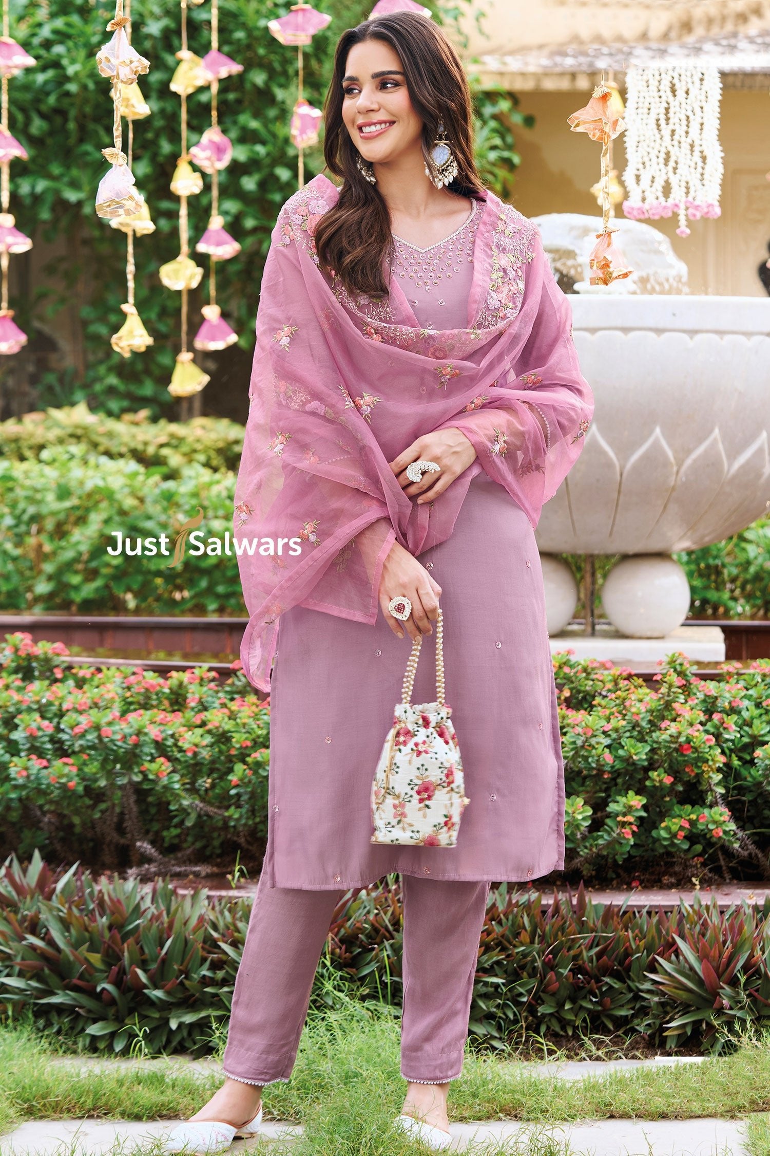 Purple Color Cotton Dress Material - Dress Material - Just Salwars