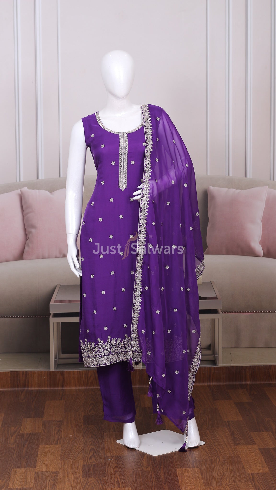 Purple Color Straight Cut Salwar Suit - Salwar Suit - Just Salwars