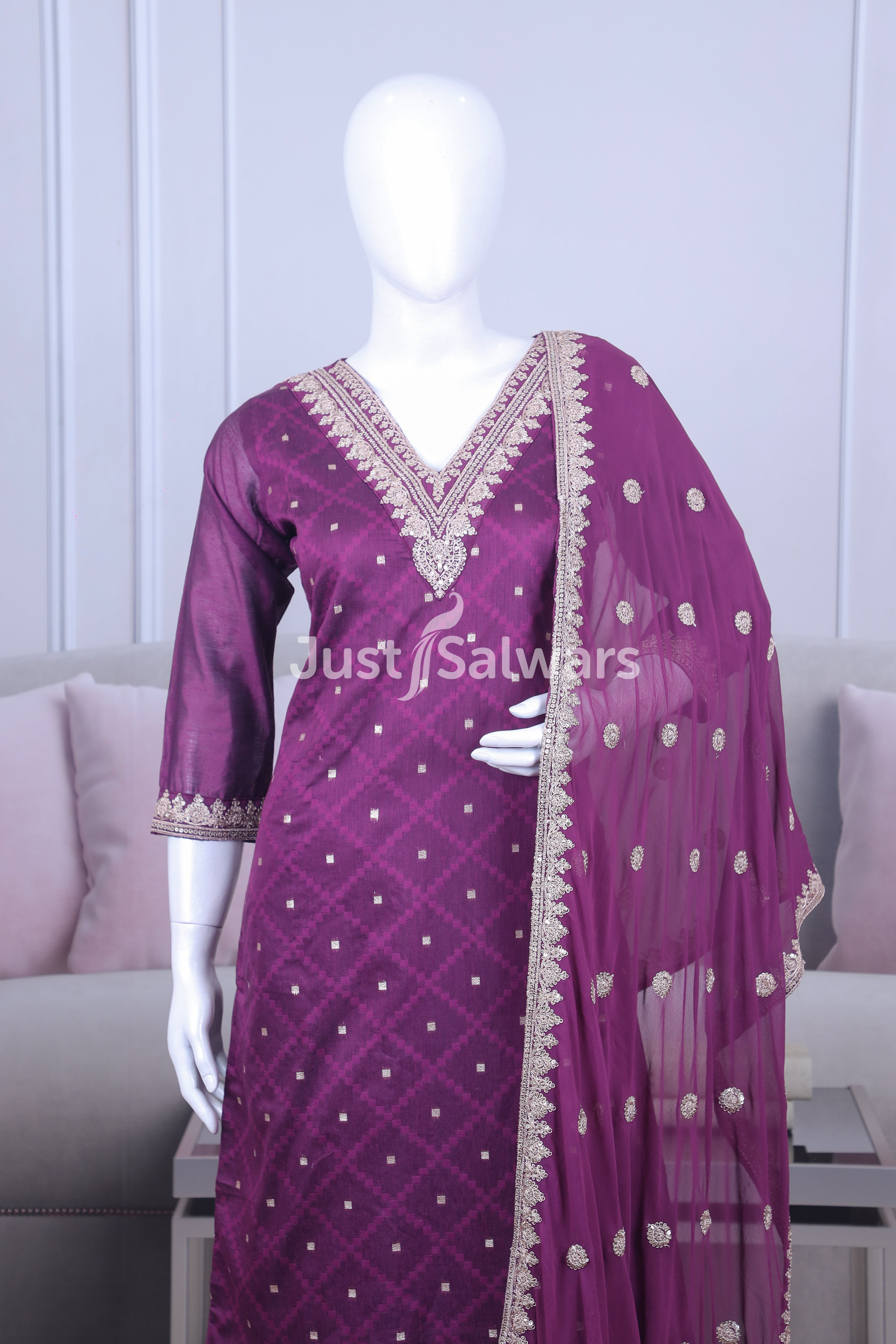 Purple Color Straight Cut Salwar Suit Set - Salwar Suit - Just Salwars