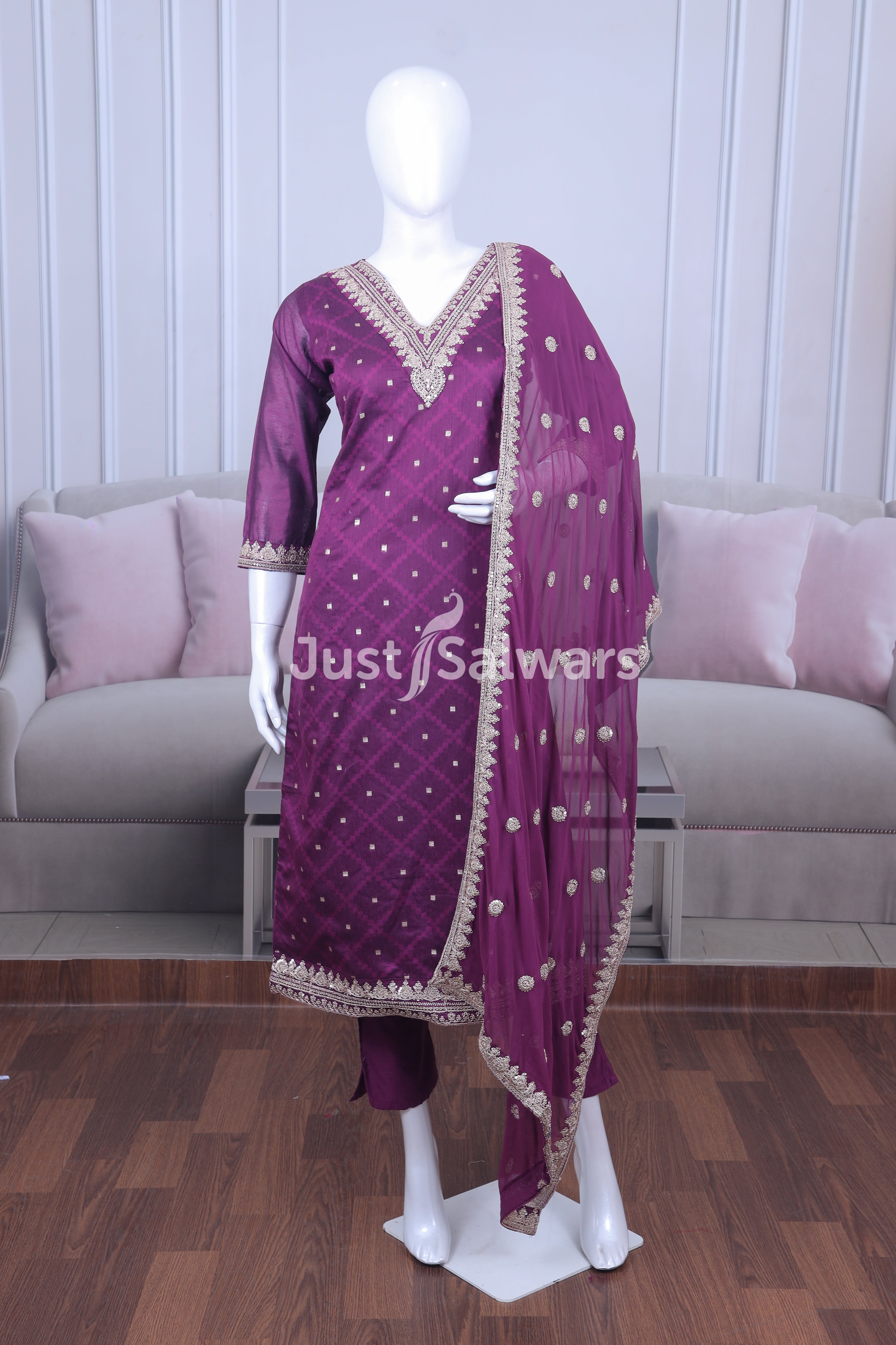 Purple Color Straight Cut Salwar Suit Set - Salwar Suit - Just Salwars