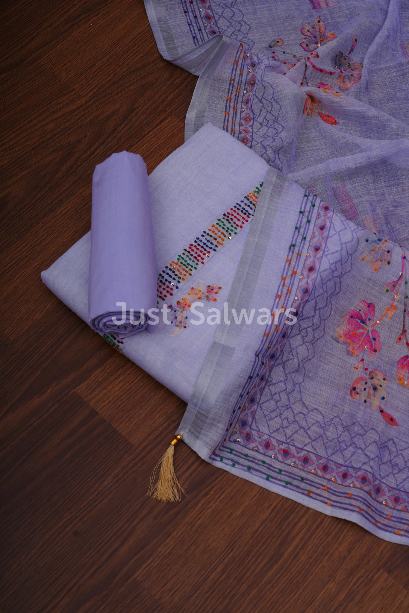 Purple Colour Cotton Unstitched Dress Material - Dress Material - Just Salwars