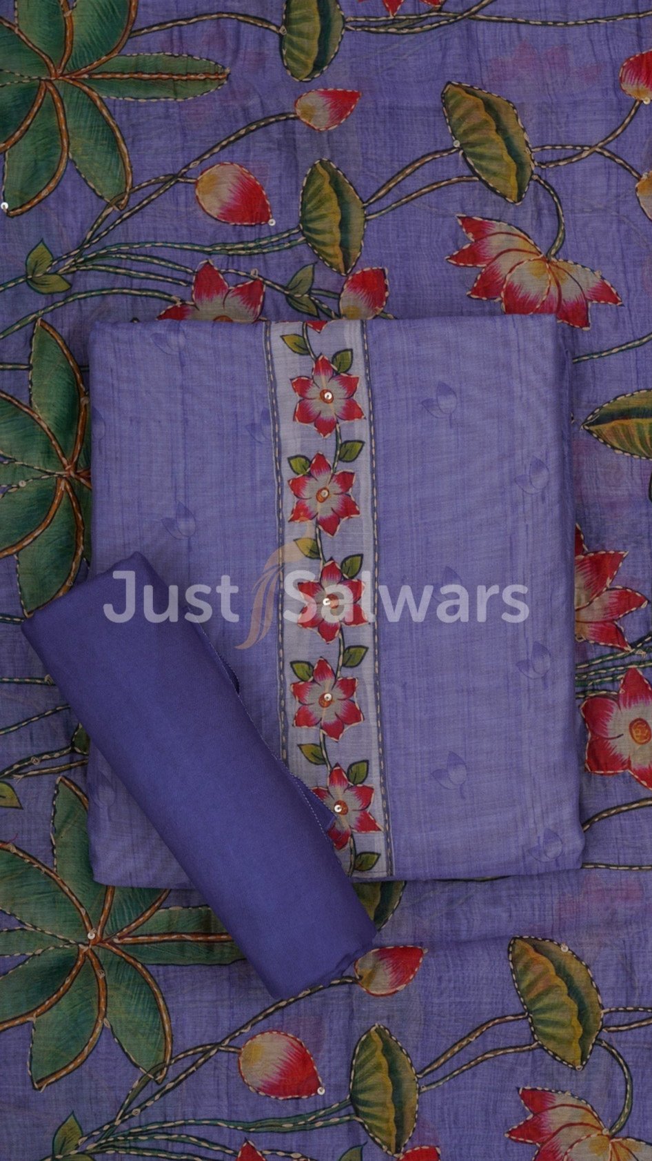 Purple Colour Silk Cotton Dress Material - Dress Material - Just Salwars