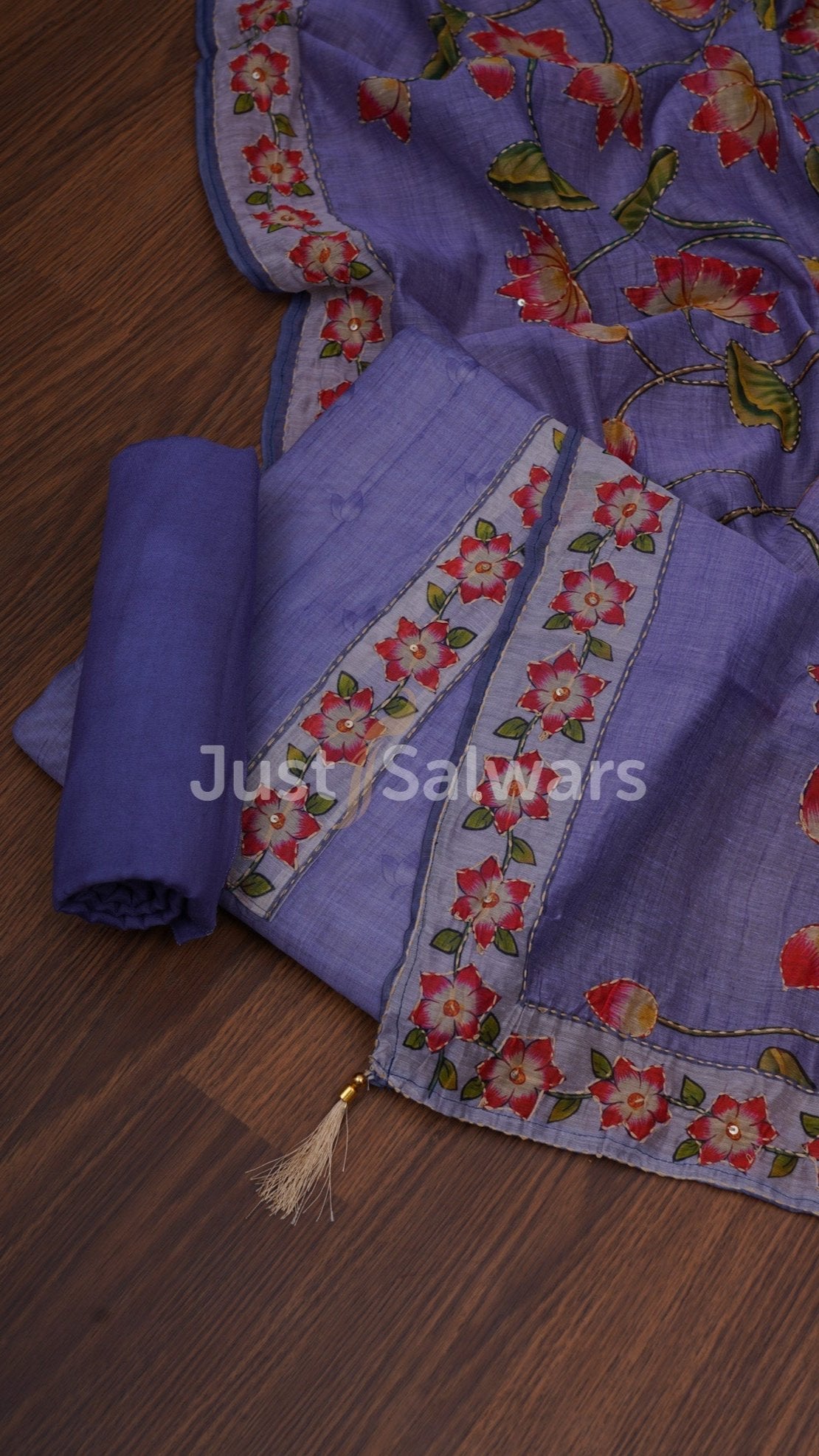 Purple Colour Silk Cotton Dress Material - Dress Material - Just Salwars