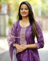 Purple Silk Cotton Salwar Suit with Embroidery - Salwar Suit - Just Salwars